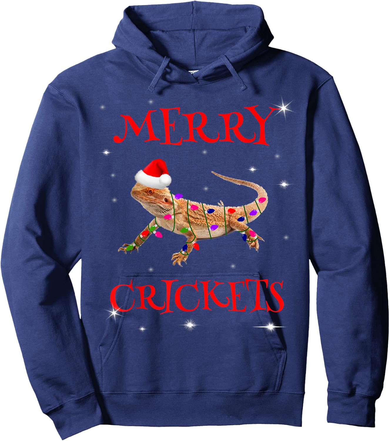 Funny Bearded Dragon Christmas Merry Crickets Hoodie - Hoodie | Navy