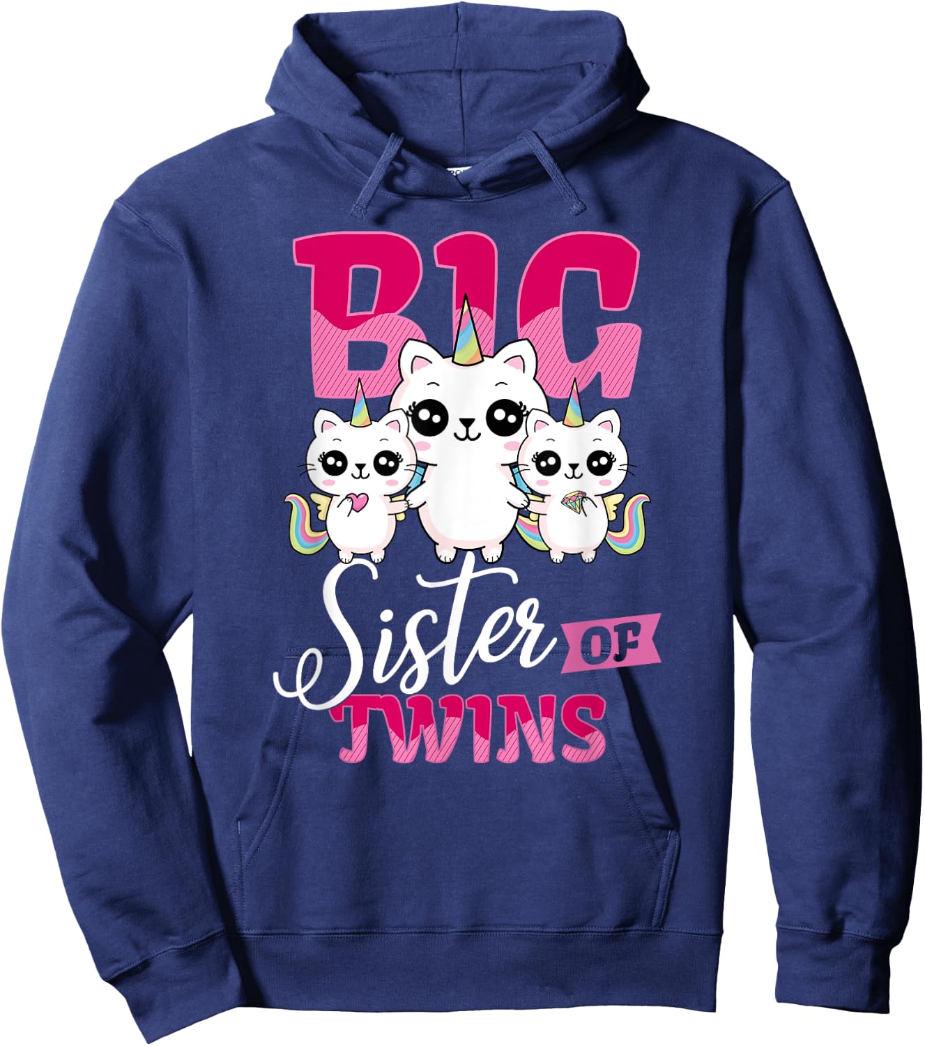 Big Sister of Twins Twin Unicorn Cats Girls Shirt Hoodie - Hoodie | Navy
