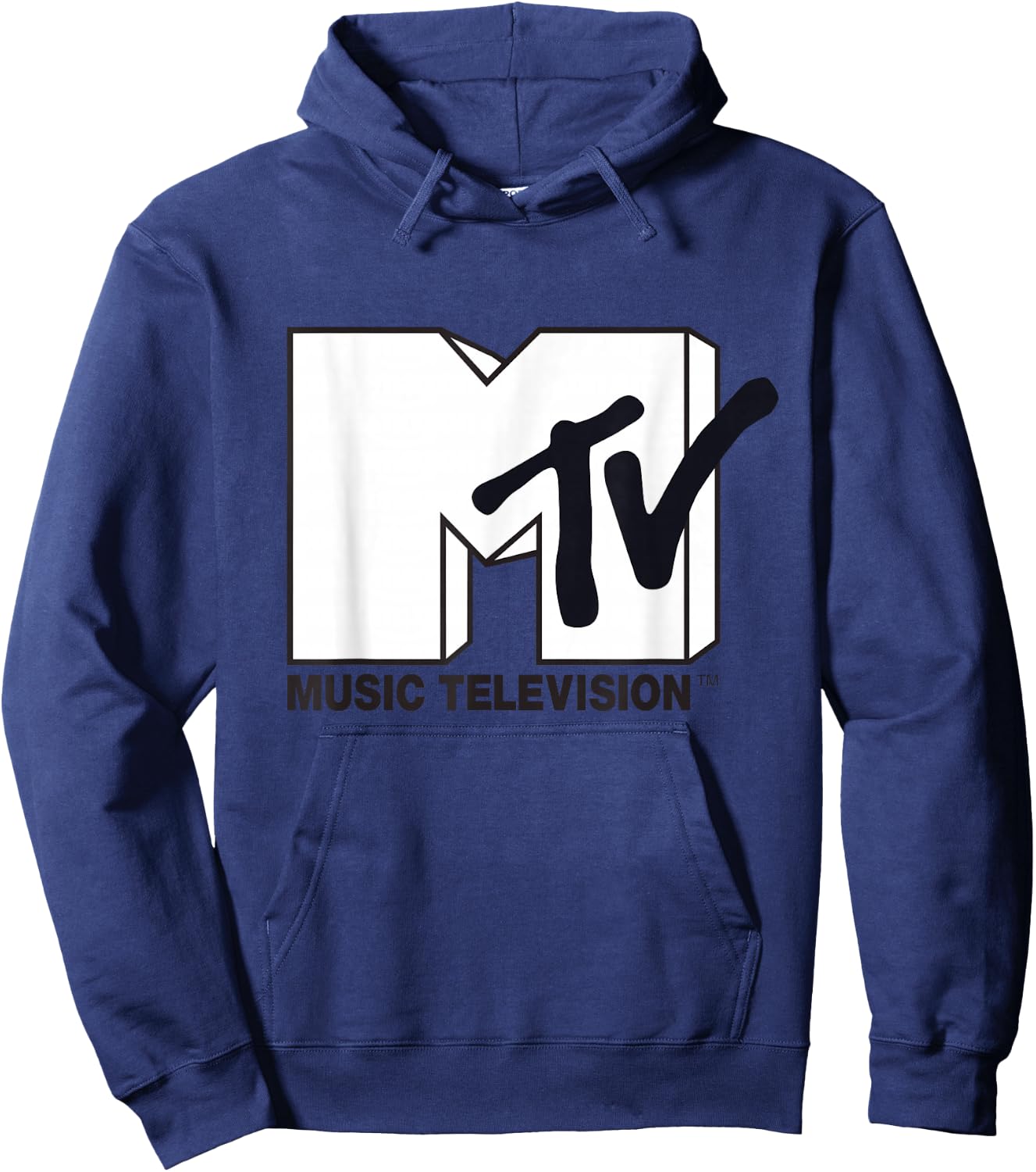 White Fill with Black Ink MTV Logo Small Hoodie - Hoodie | Navy