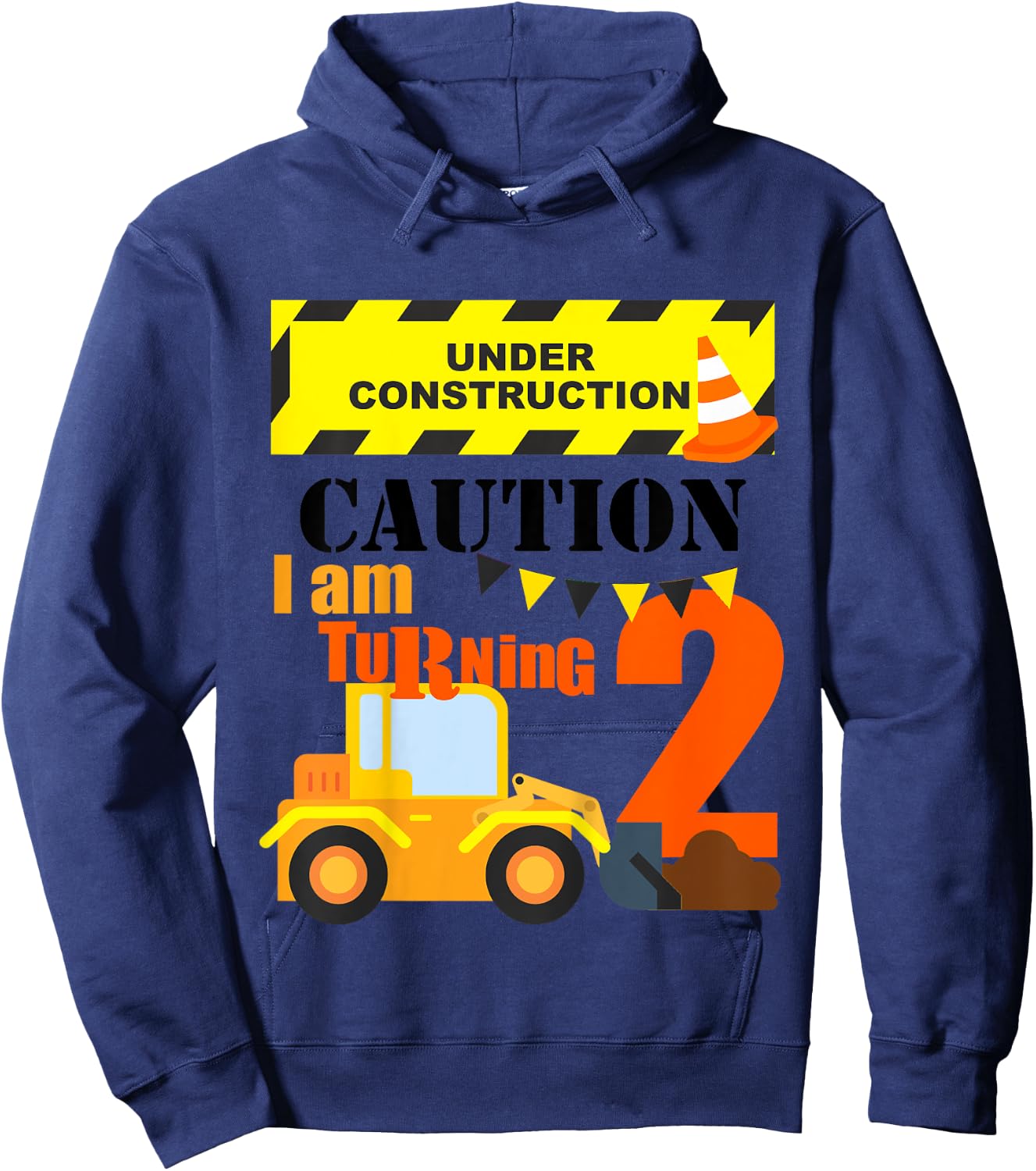 Kids 2nd Construction Truck Birthday Excavator Age 2 Year Old Boy Hoodie - Hoodie | Navy