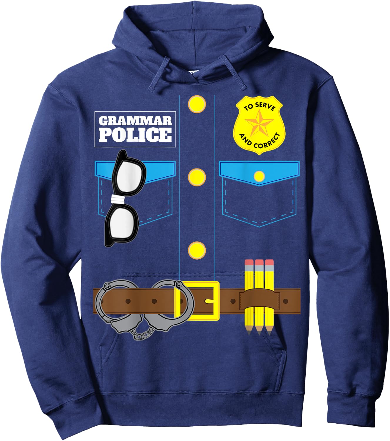 Grammar Police Costume Funny Halloween Pair with Jail Inmate Hoodie - Hoodie | Navy