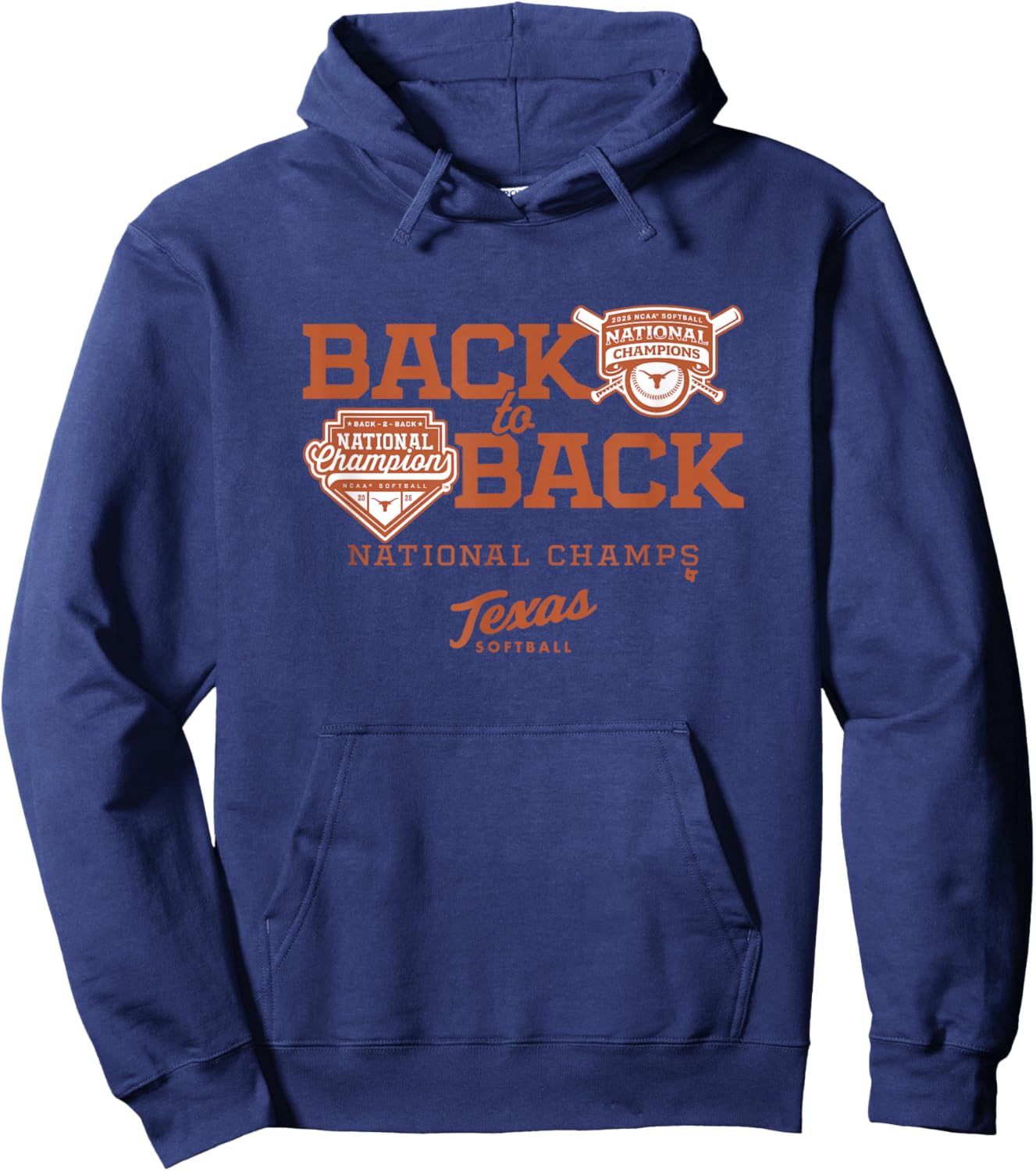 Back-to-Back National Champions - Texas Longhorns Softball Hoodie - Hoodie | Navy