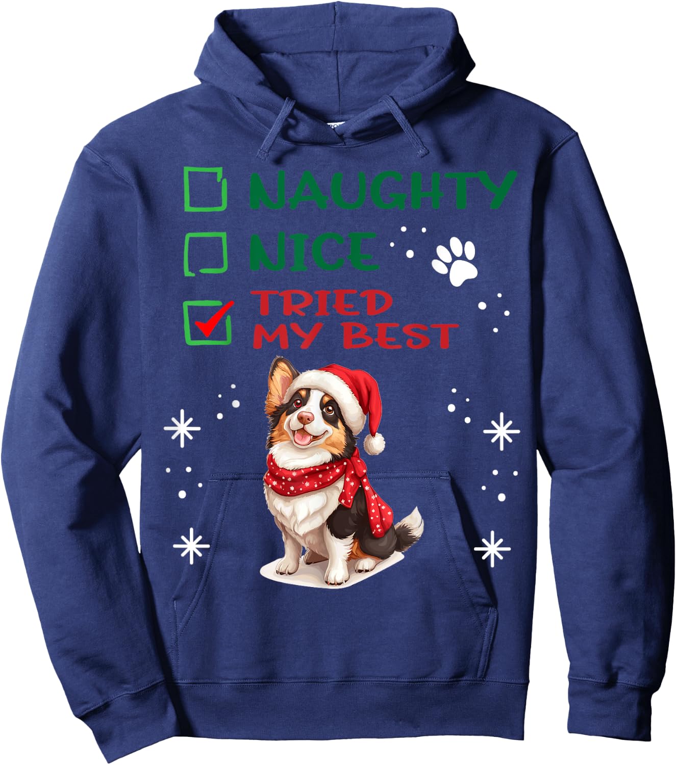 Cute Cardigan Welsh Corgi Dog Christmas Naughty Nice Tried Hoodie - Hoodie | Navy