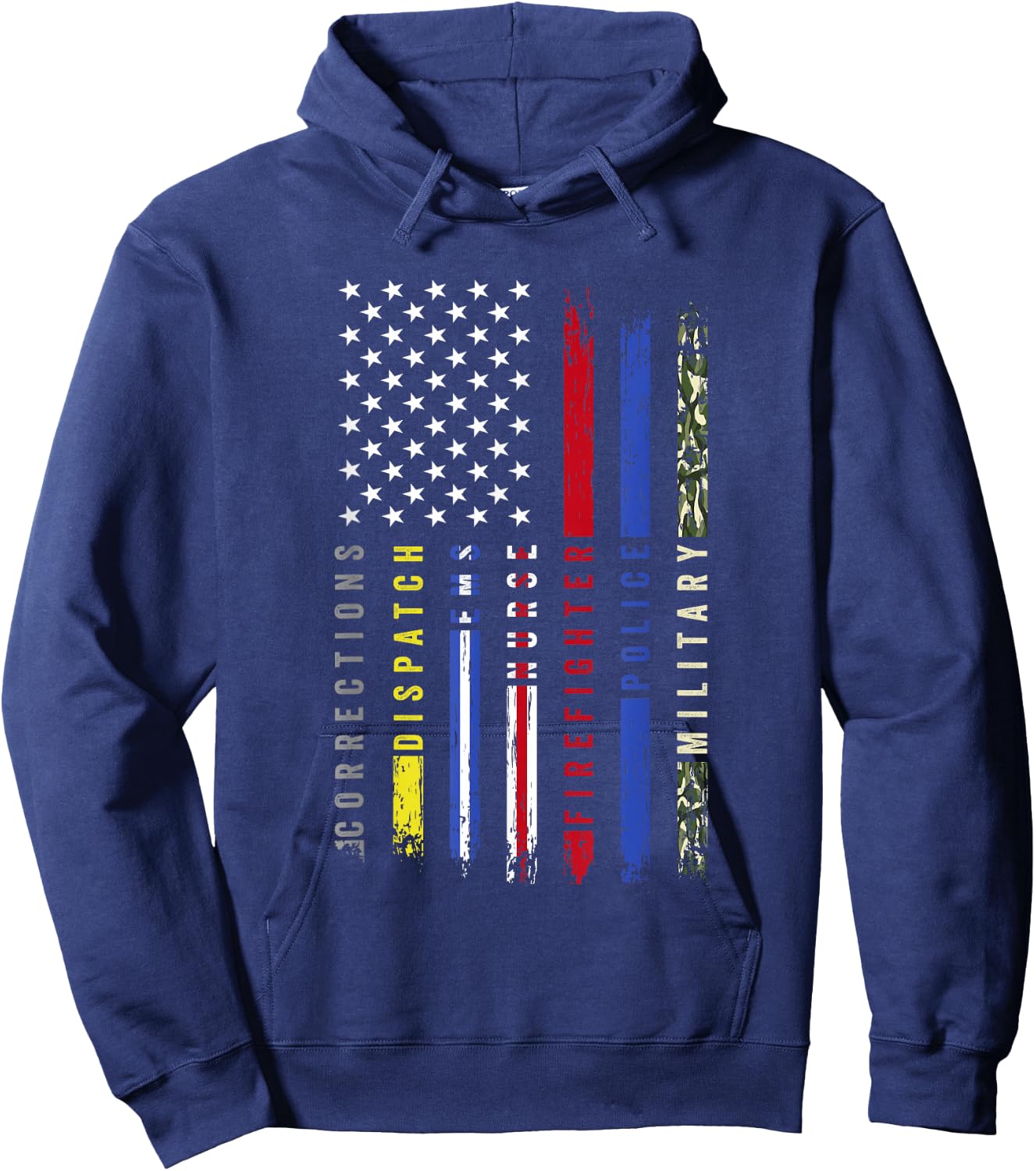 First Responder Hero Flag Nurse EMS Police Fire Brigade Military Hoodie - Hoodie | Navy