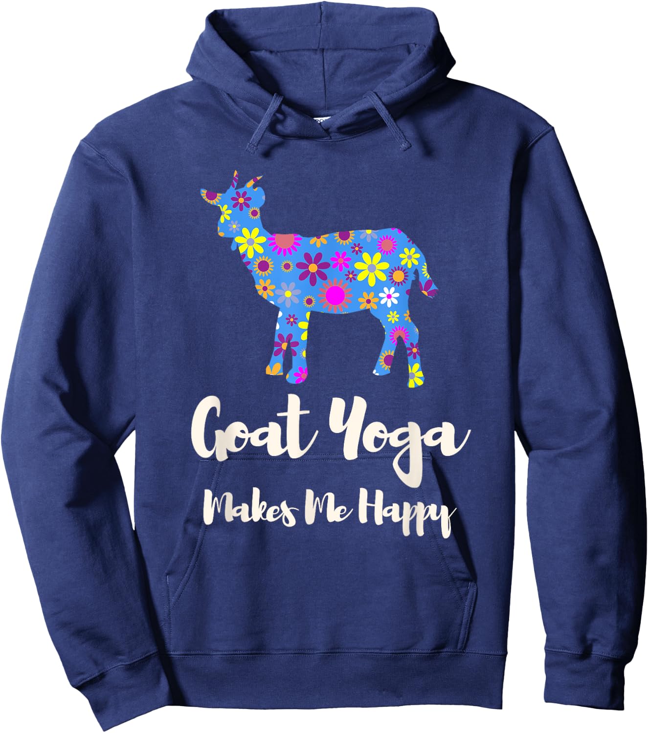 Cartba Goat Yoga Co. Cute Black Floral Goat Yoga - Women's Yoga - Small - - Short Sleeve Hoodie - Hoodie | Navy