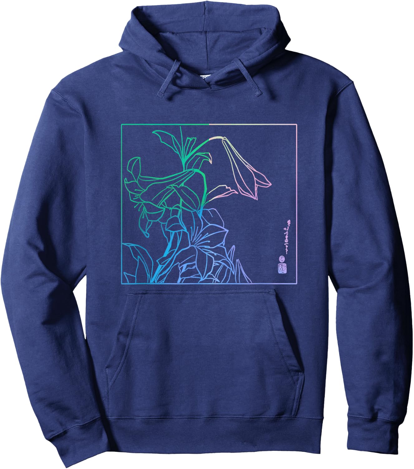 Lilies Japanese Art Print Hokusai Woodblock Japanese Art Hoodie - Hoodie | Navy