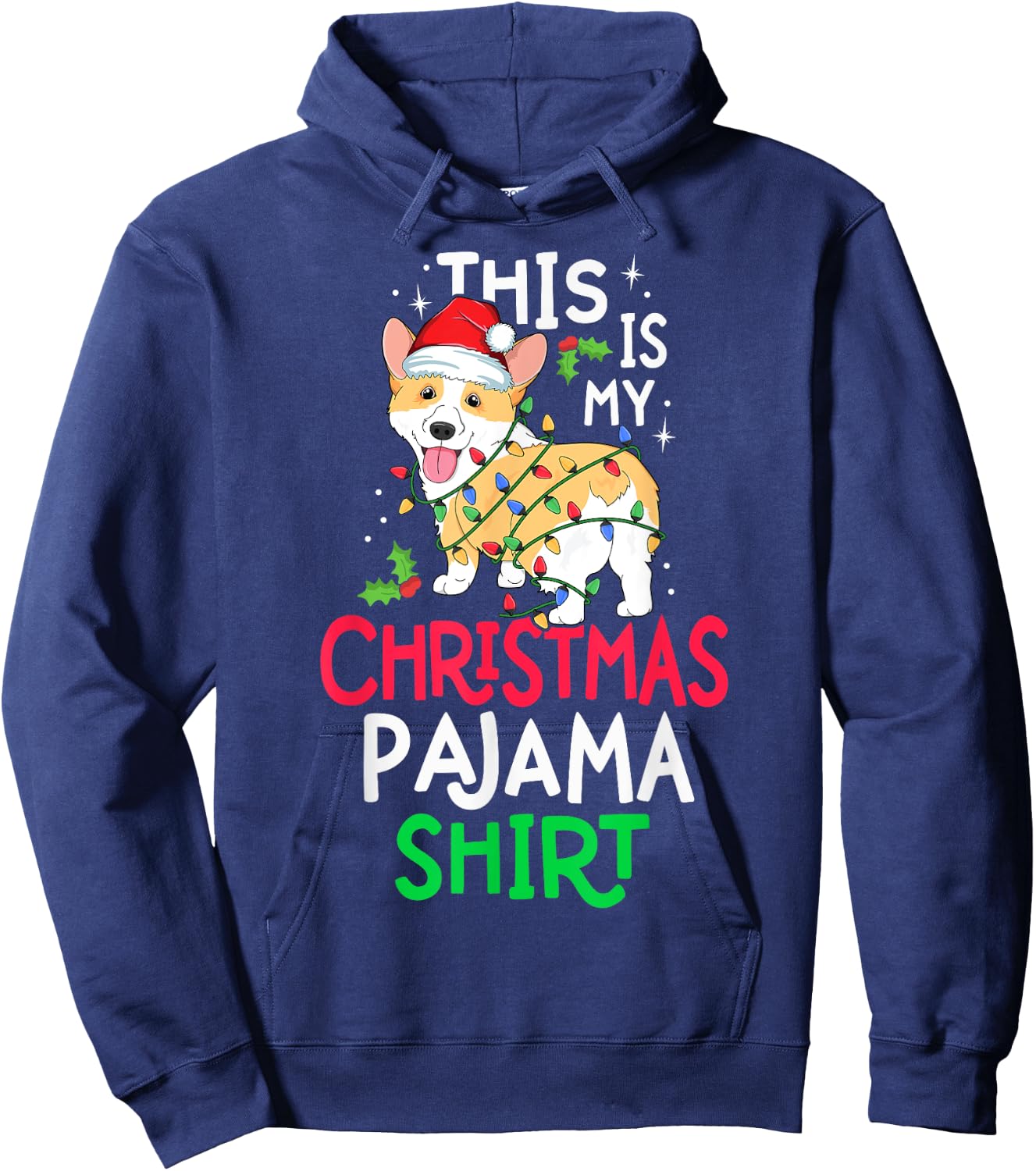 Corgi Tree Light Dog Xmas This Is My Christmas Pyjama Shirt Hoodie - Hoodie | Navy