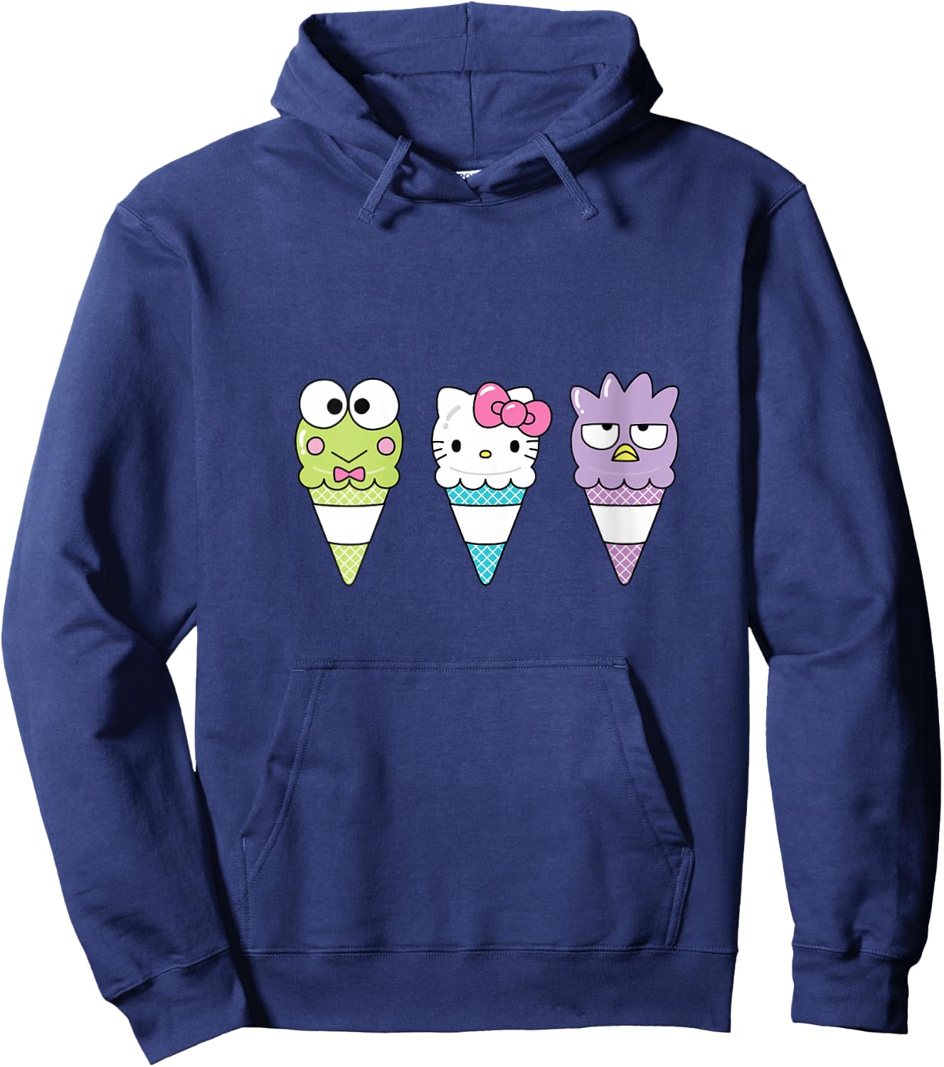 Hello Sanrio Keroppi Hello Kitty Badtz-Maru Ice Cream Cone V-Neck Hoodie - Hoodie | Navy