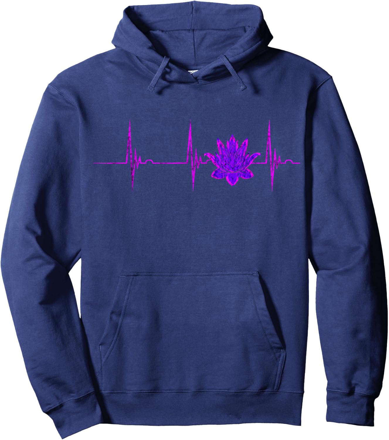 Lotus Flower Heartbeat ECG Pulse Line Meditation Yoga Namaste Hoodie - Hoodie | Navy