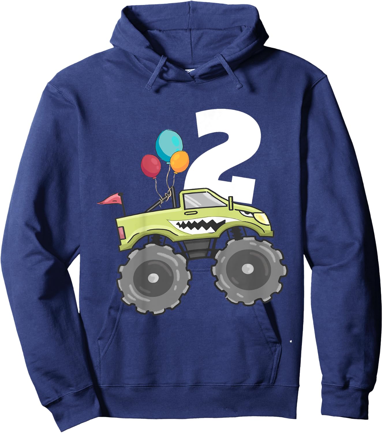 Kids Monster Truck Shark 2nd Birthday Boy 2 Two Year Old Hoodie - Hoodie | Navy