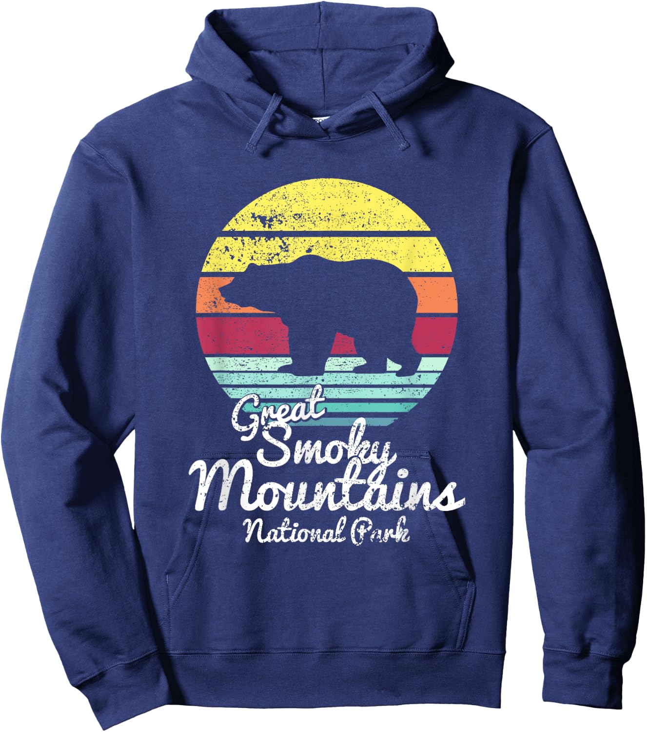 Retro Great Smoky Mountains National Park TN Bear T Shirt Hoodie - Hoodie | Navy