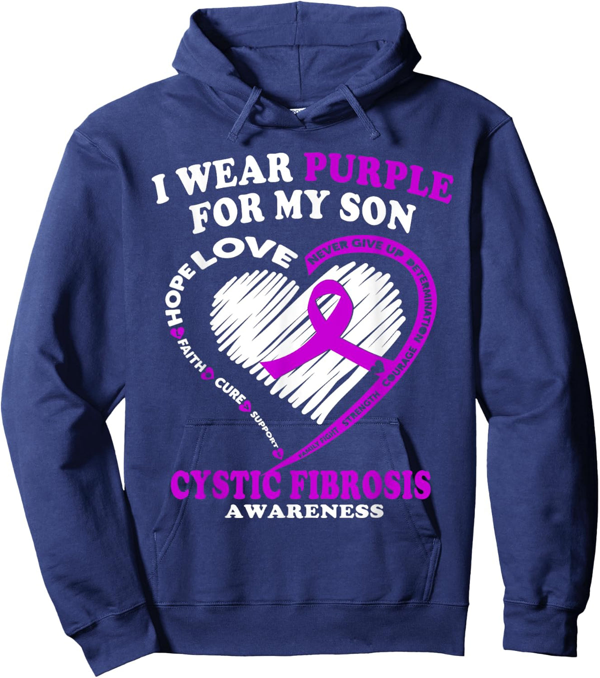 Cystic Fibrosis Shirt For Dad/Mom - I Wear Purple For My Son Hoodie - Hoodie | Navy