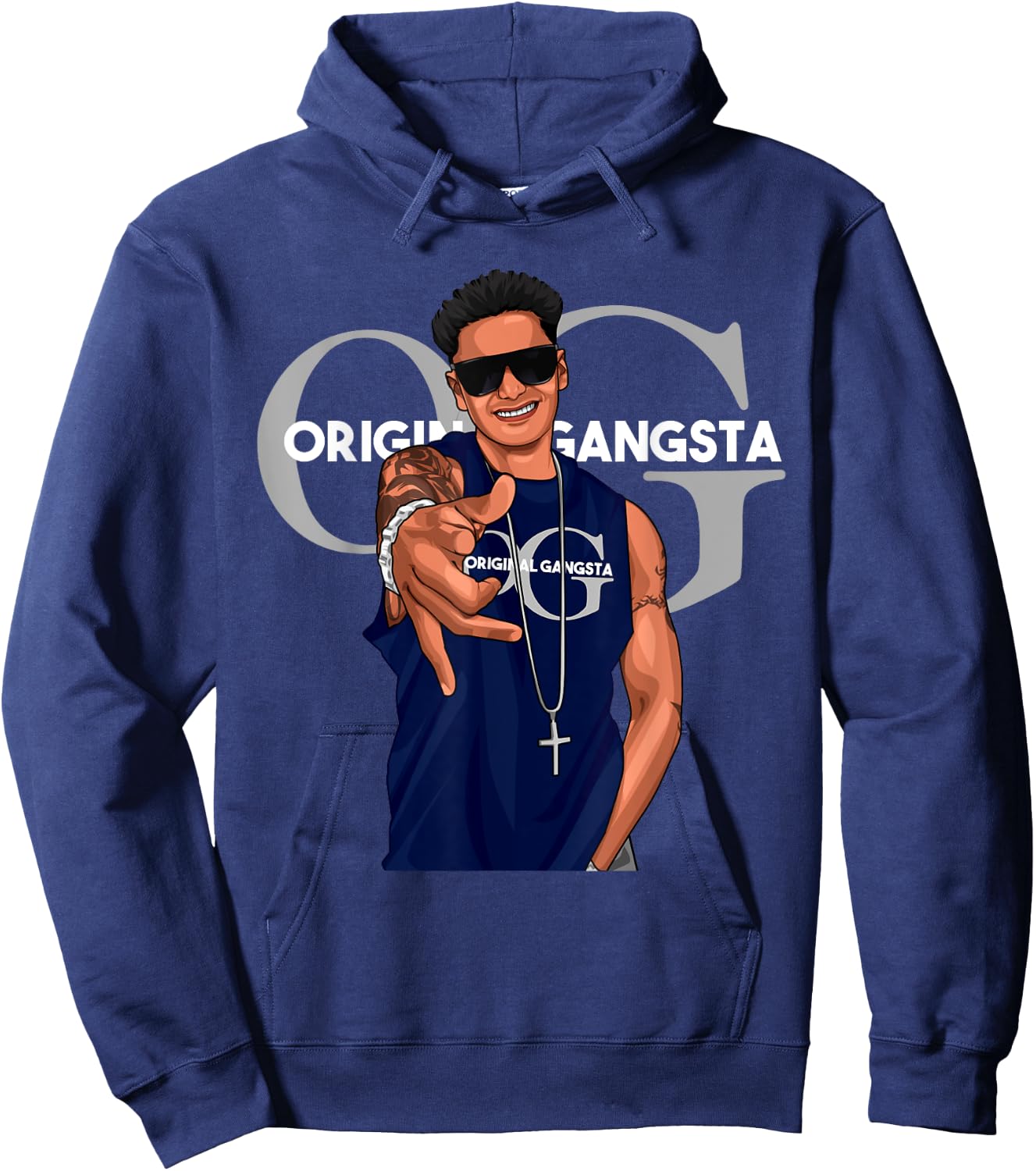 Original Gangsta Pauly D OG with Sunglasses and Chain Hoodie - Hoodie | Navy