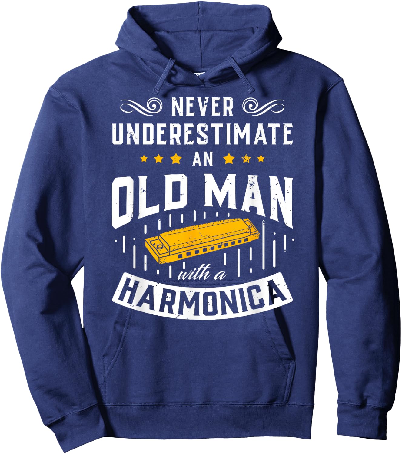 An Old Man With A Harmonica Music Musician Gift Hoodie - Hoodie | Navy