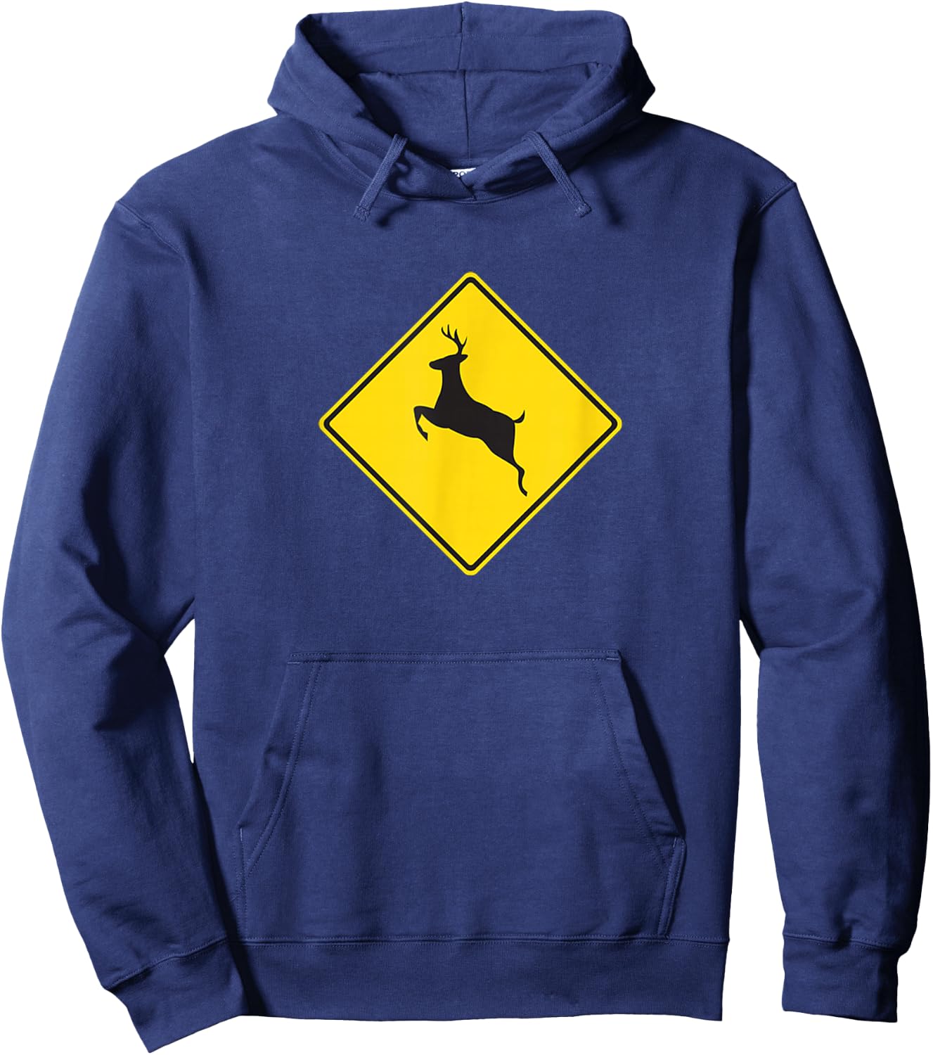 Outdoors Yellow Deer Crossing Sign Hoodie - Hoodie | Navy