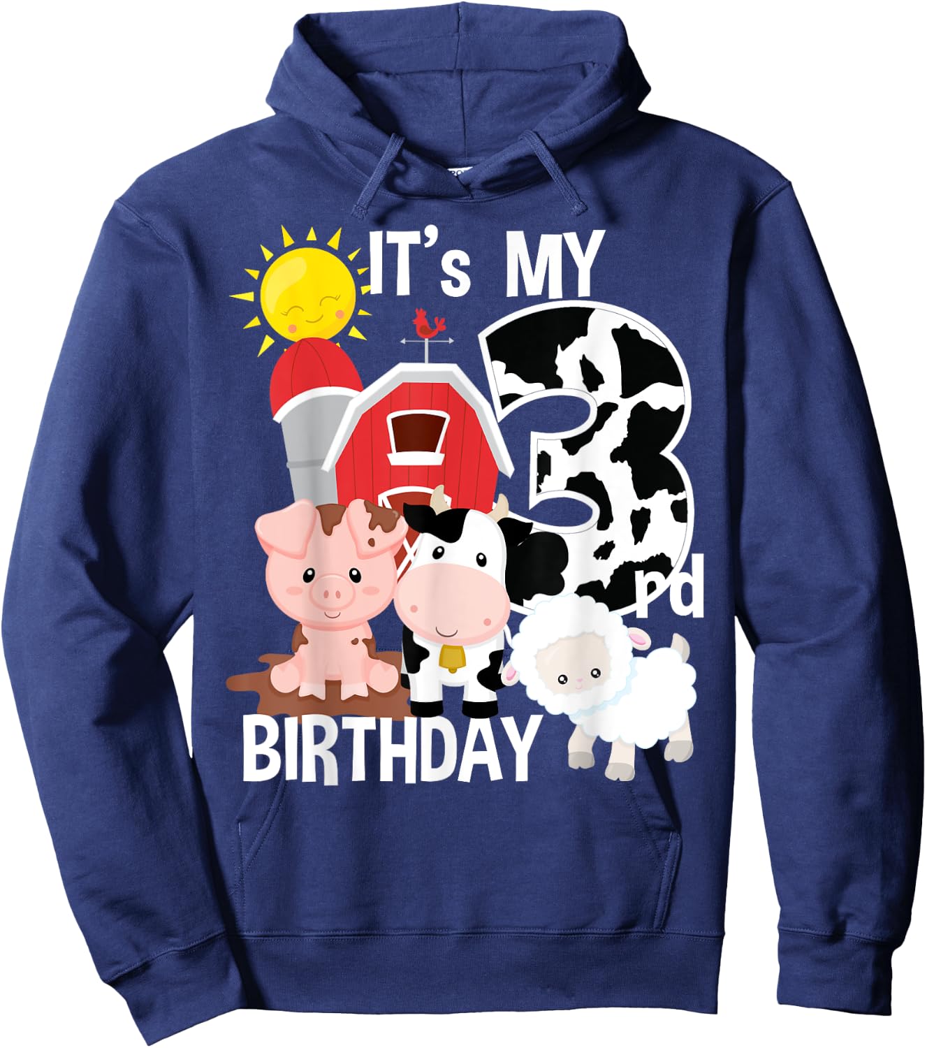 Farm Animals 3 Year Old It's My 3rd Birthday Party Hoodie - Hoodie | Navy