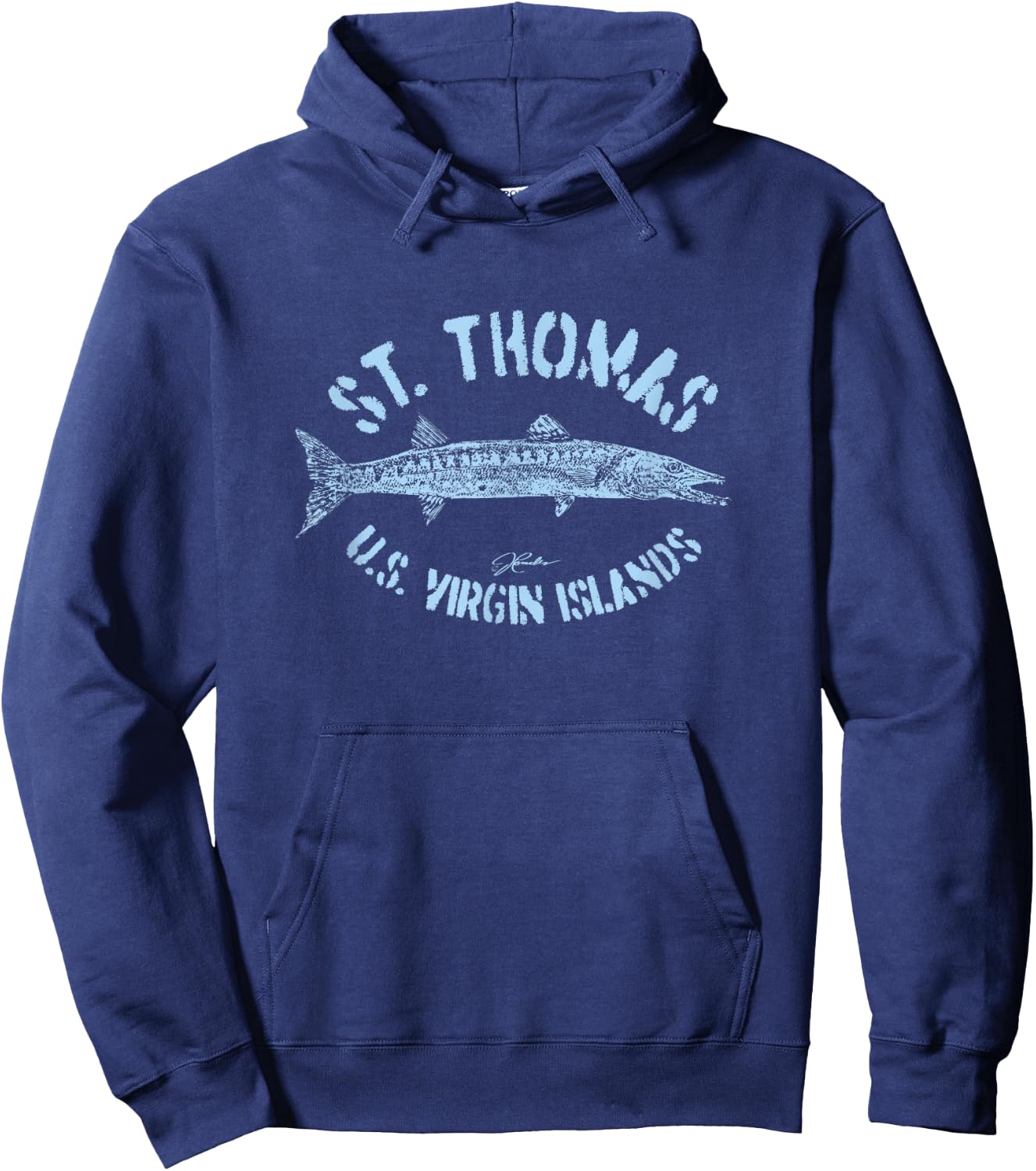 JCombs: St. Thomas, USVI, Great Barracuda (Distressed) Hoodie - Hoodie | Navy