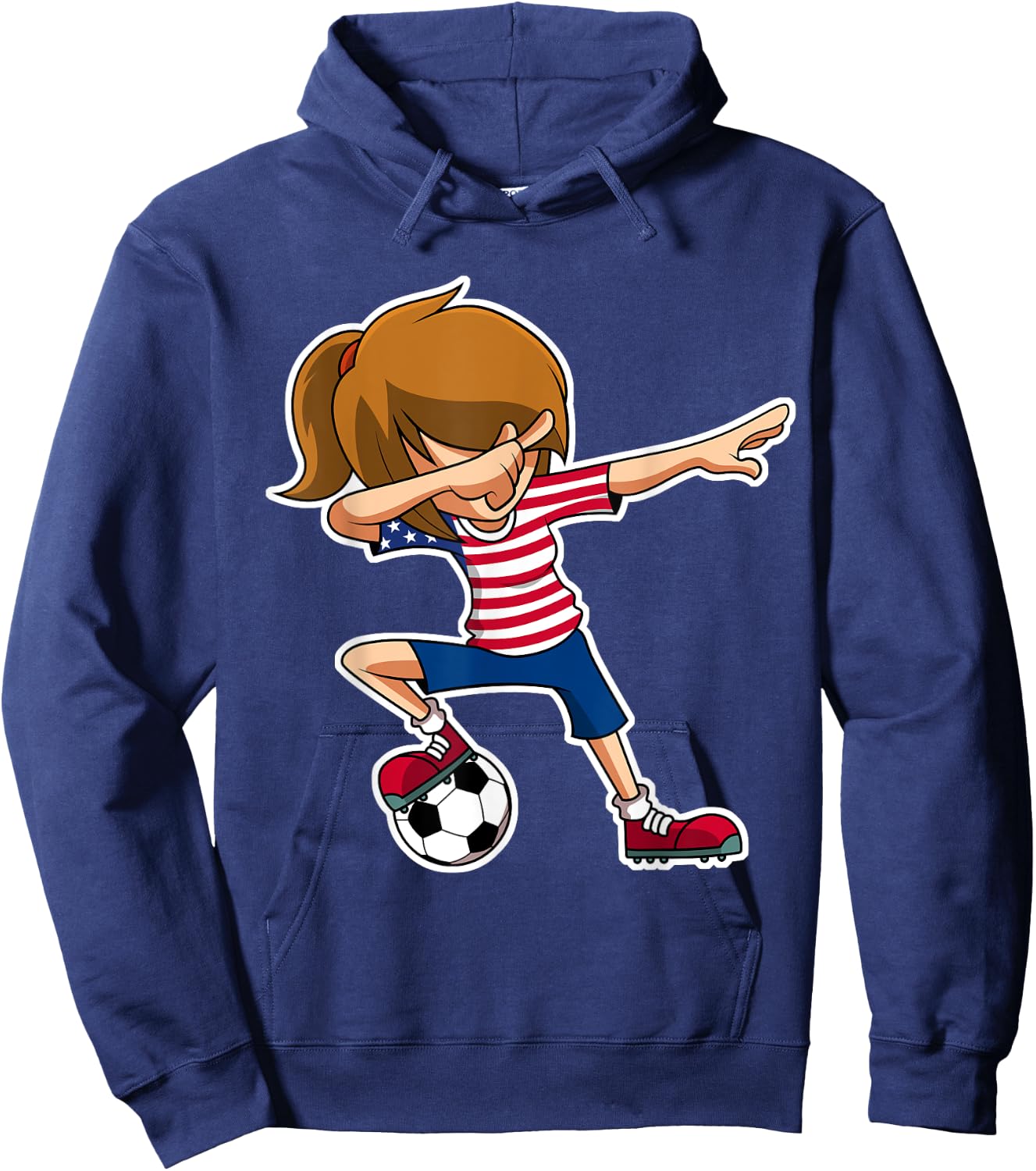 Dabbing Soccer Girl USA Shirt, American Flag Jersey Hoodie - Hoodie | Navy