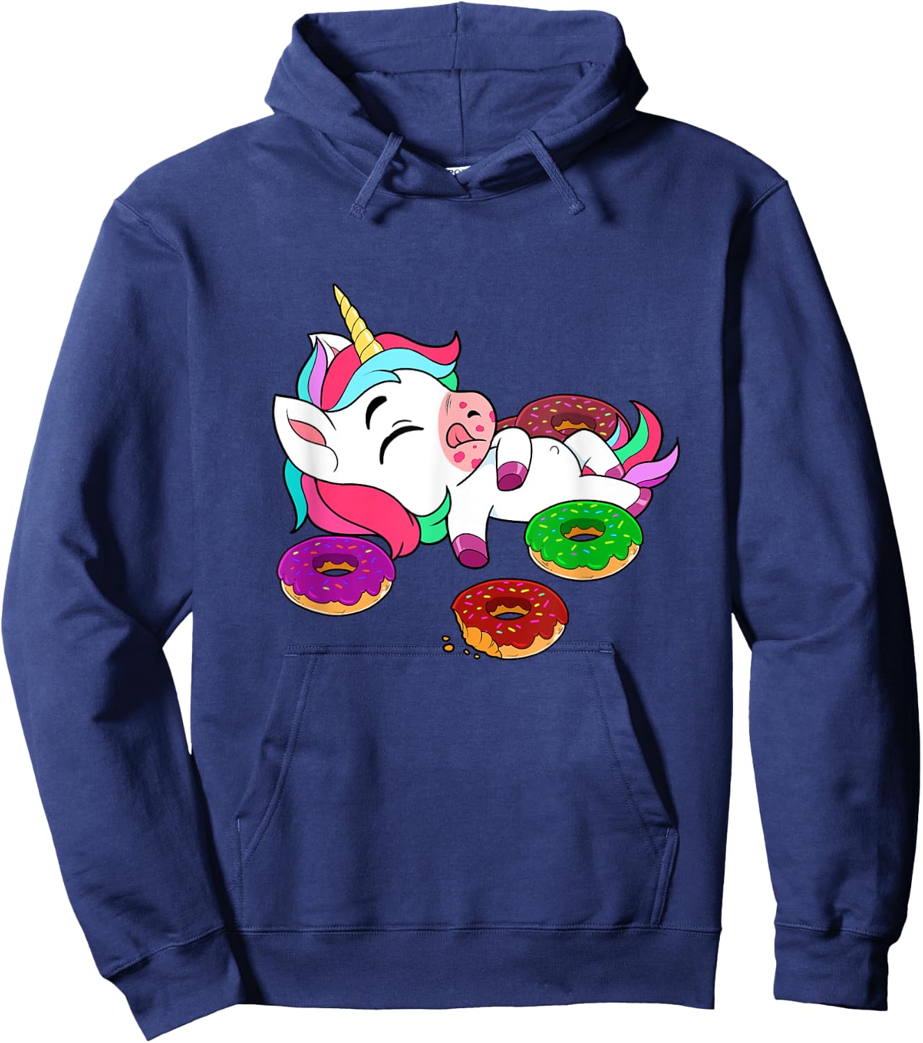 Cute Donut Eating Unicorn Gift Baking Doughnut Adult Kids Hoodie - Hoodie | Navy