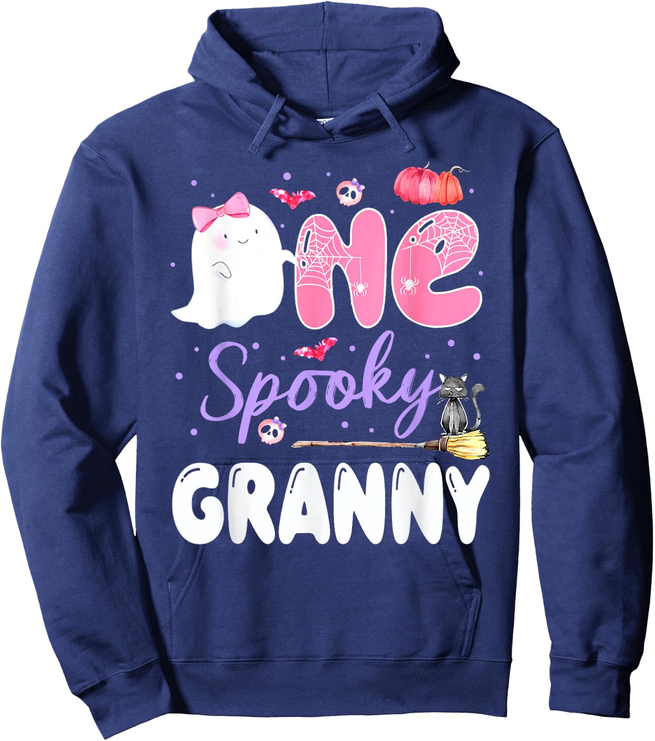 One Spooky Granny 1st Birthday Halloween Pink Ghost Family Hoodie - Hoodie | Navy
