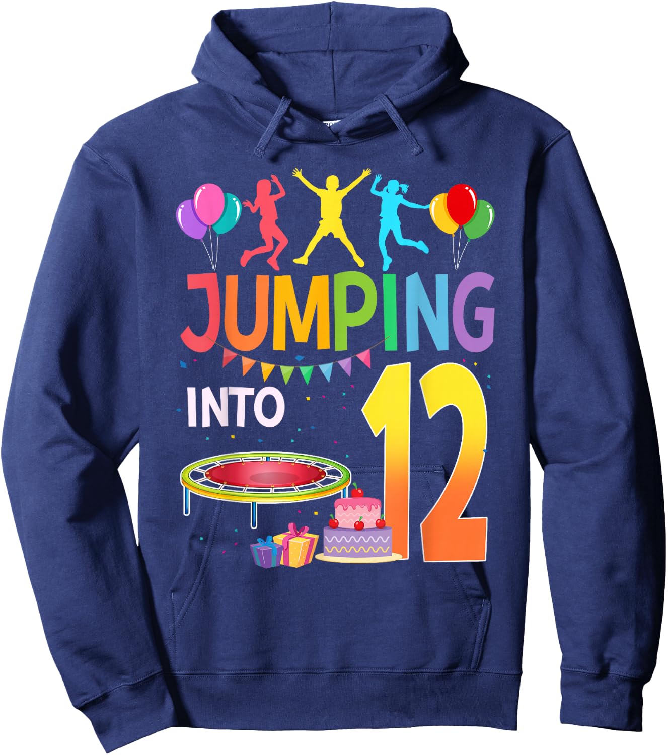 Jumping Into 12 Birthday Trampoline Party 12 Year Old Hoodie - Hoodie | Navy