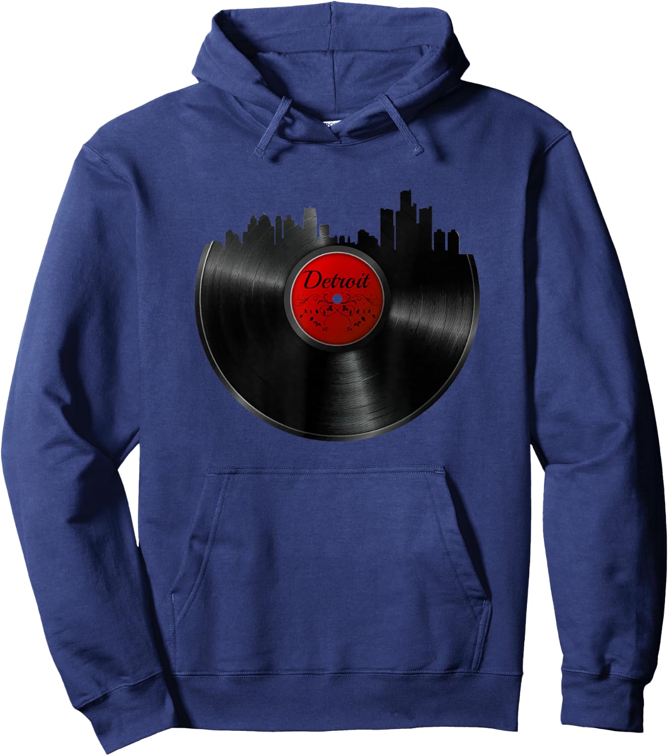 Detroit Vinyl DJ Techno Music Skyline Gift Hoodie - Hoodie | Navy