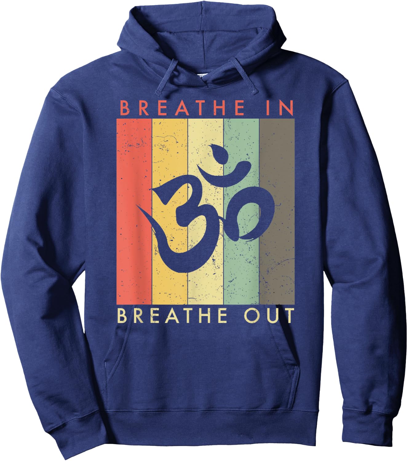 Retro Vintage Meditation Om Symbol - Breathe In Breathe Out Hoodie - Hoodie | Navy