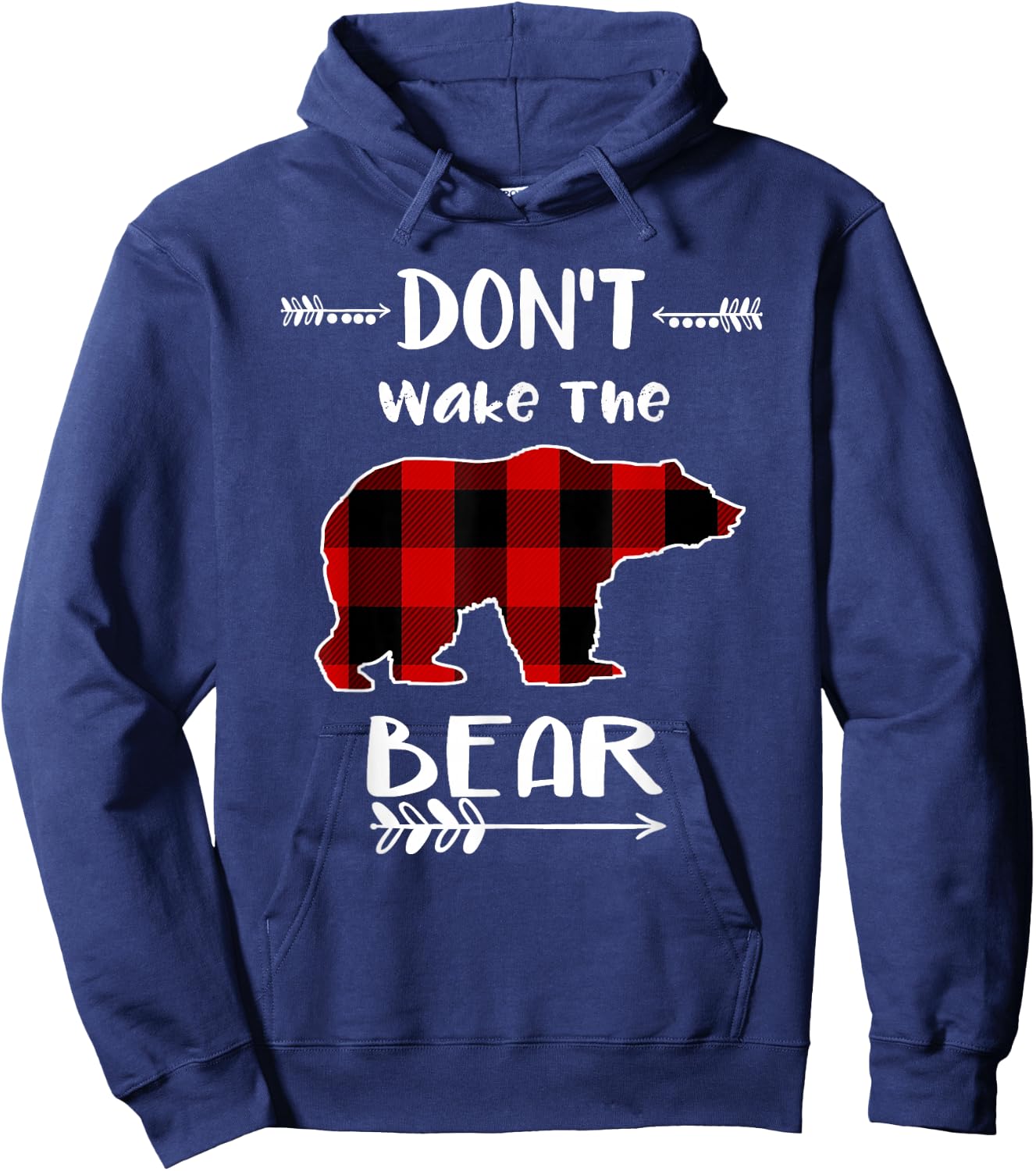 Don't Wake The Bear Black & Red Buffalo Plaid Bear Hoodie - Hoodie | Navy
