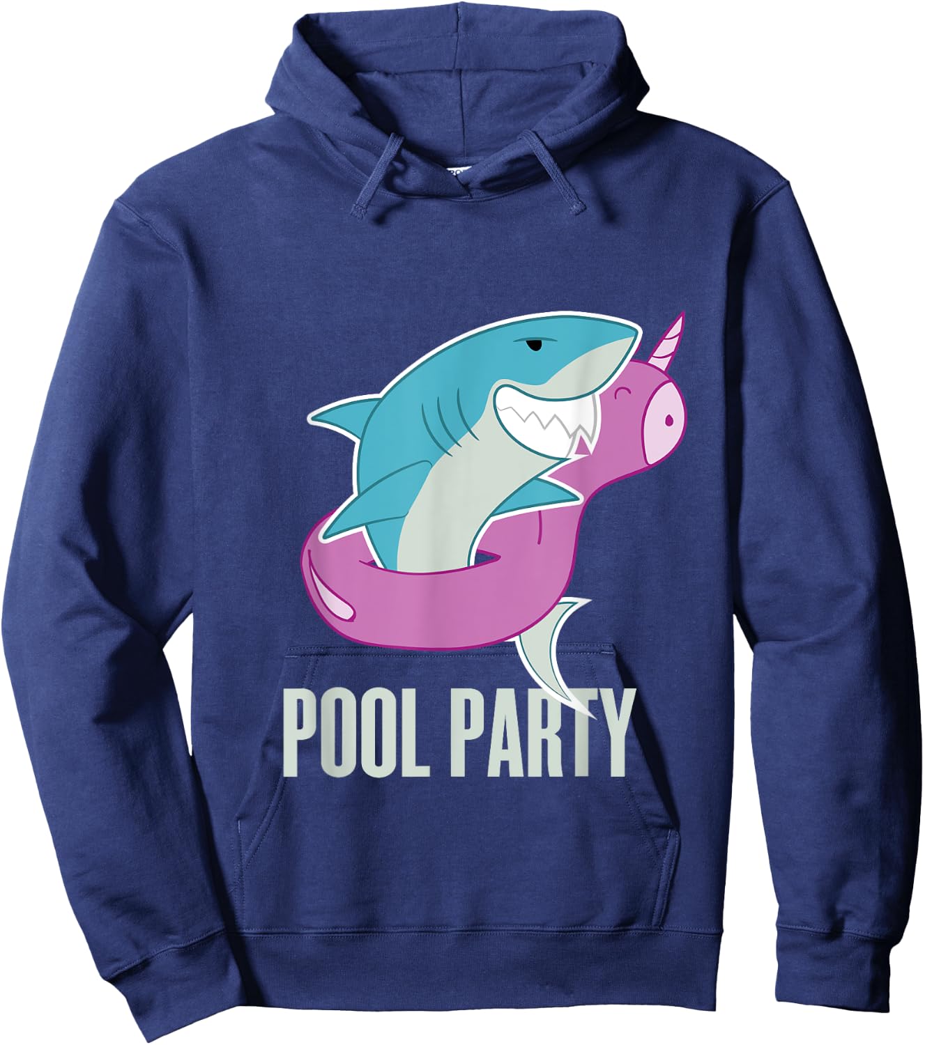 Pool Party Inflatable Unicorn Float Funny Shark Swim T Shirt Hoodie - Hoodie | Navy