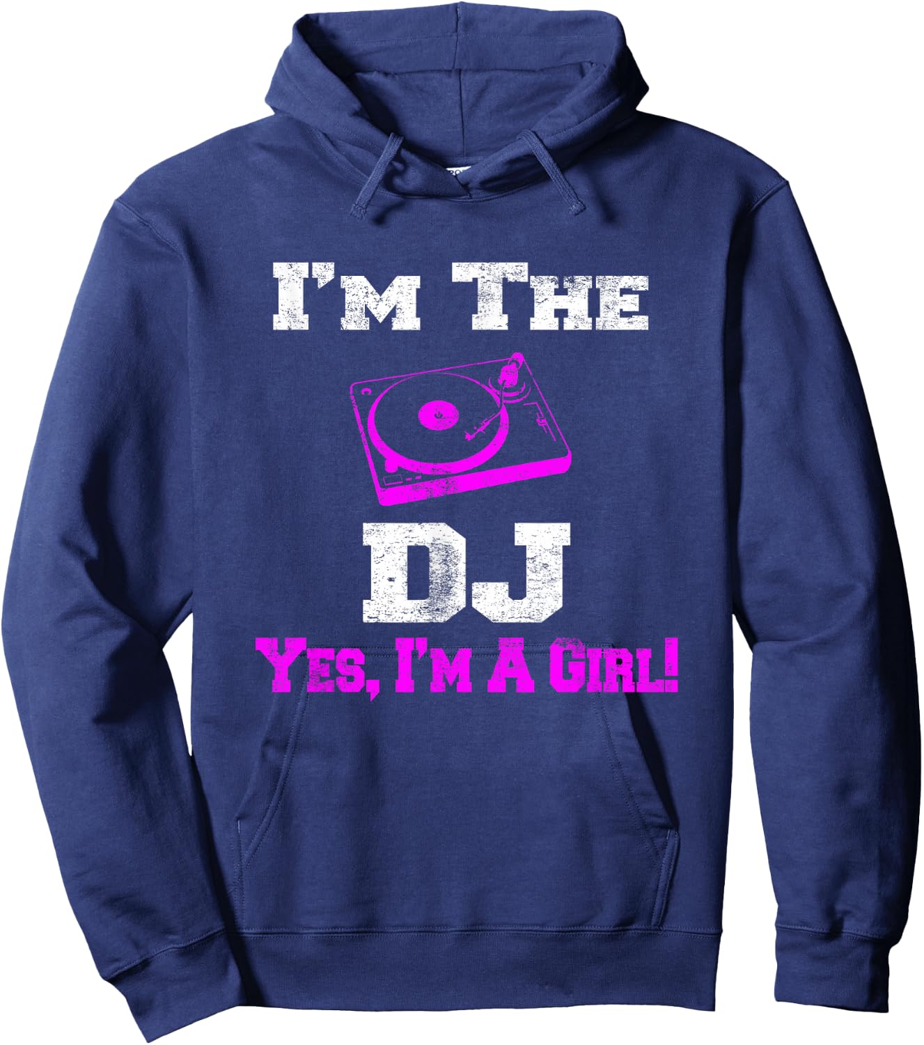 Girl Lady DJ Vintage Turntable Female Hoodie - Hoodie | Navy