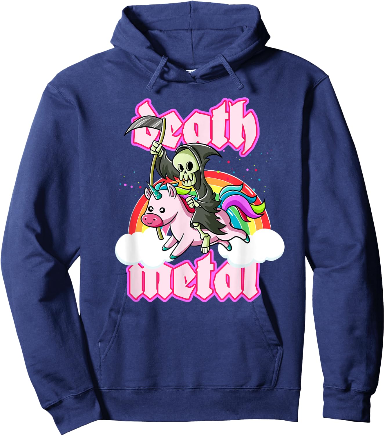 Blackcraft Grim Reaper Rides Unicorn Death Metal Shirt Hoodie - Hoodie | Navy