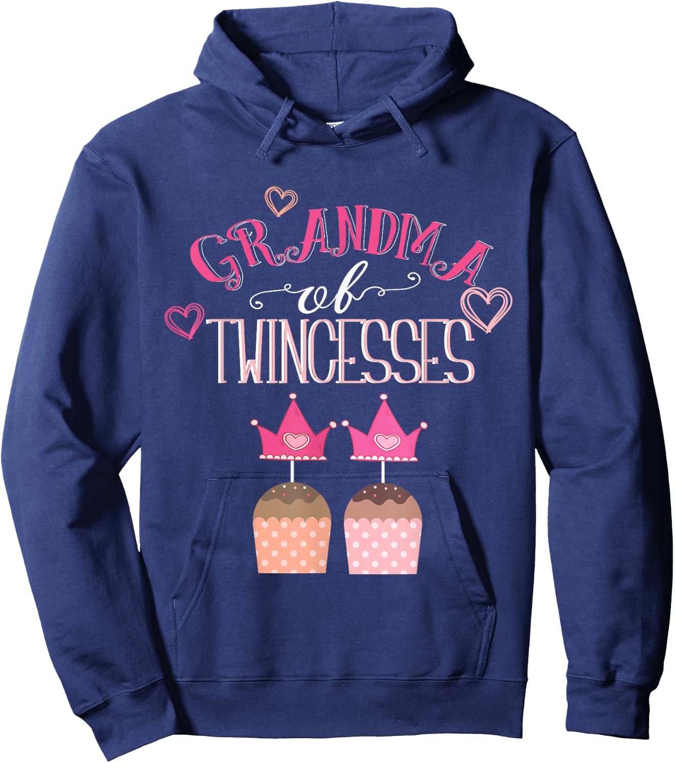 Grandma of Twin Girls Twincesses Grandmother Nana Funny Baby Hoodie - Hoodie | Navy