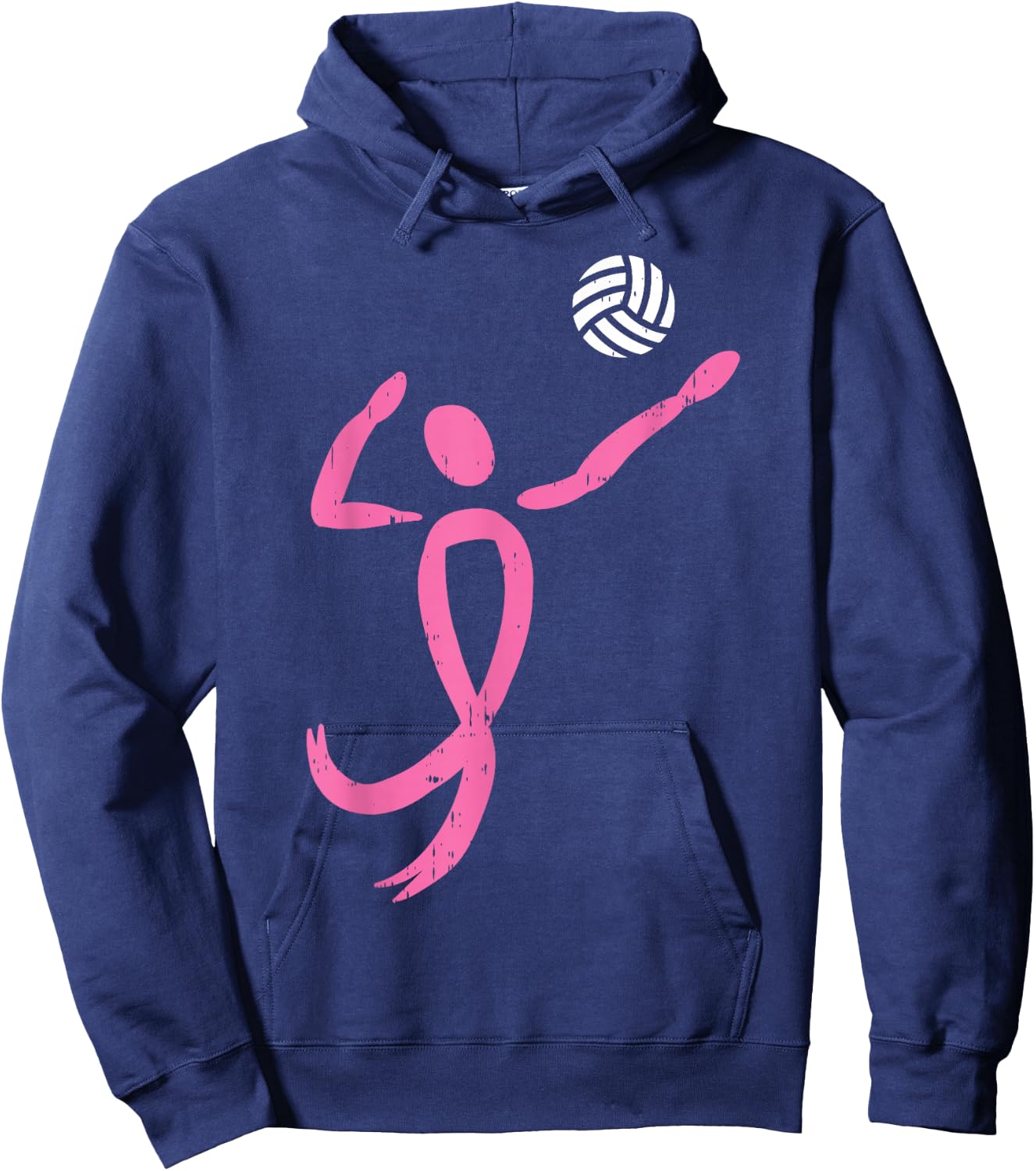 Volleyball Pink Ribbon Breast Cancer Awareness Sport Gift Hoodie - Hoodie | Navy