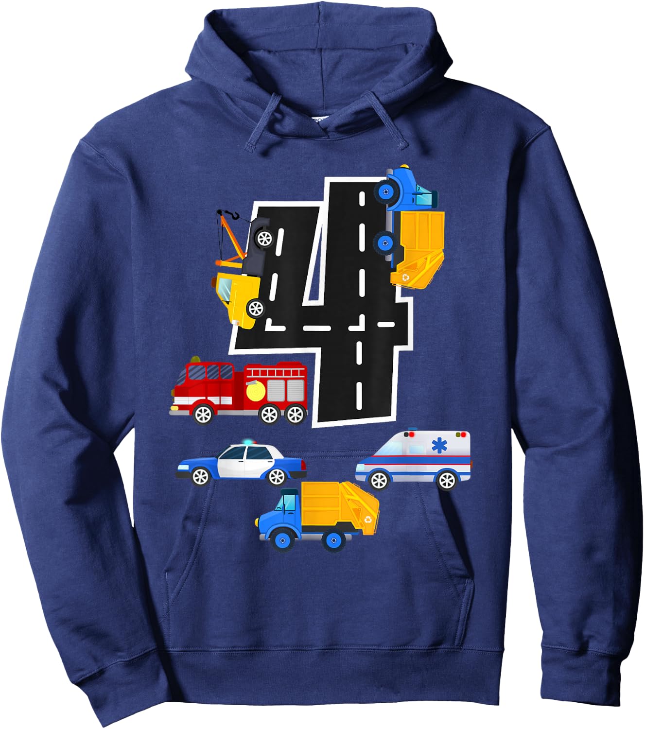 4th Birthday Boys Fire Truck Police Car 4 Year Old Hoodie - Hoodie | Navy