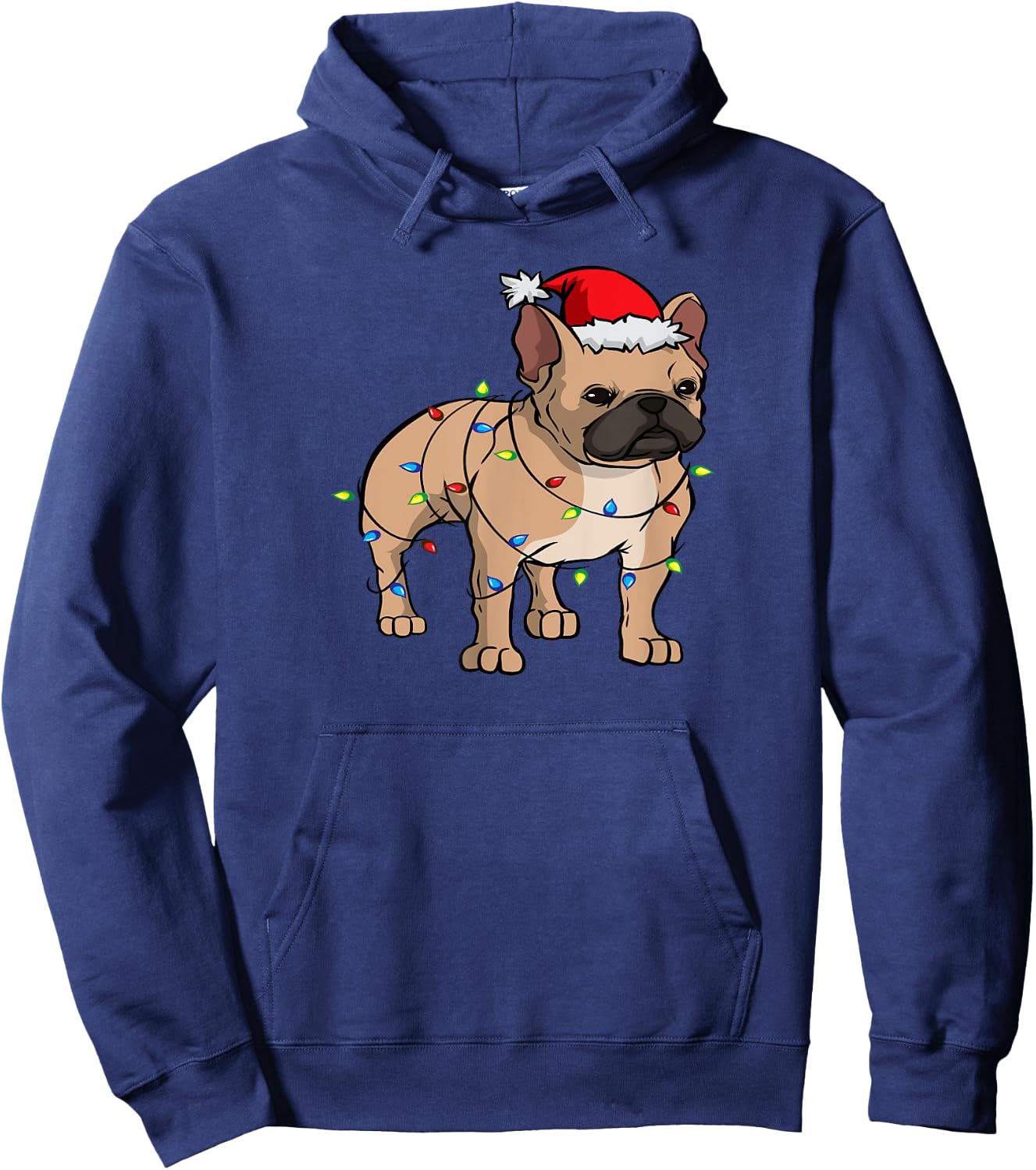 Frenchie Santa Hat & Christmas Lights Cute French Bulldog Men Women Kids Hoodie - Hoodie | Navy