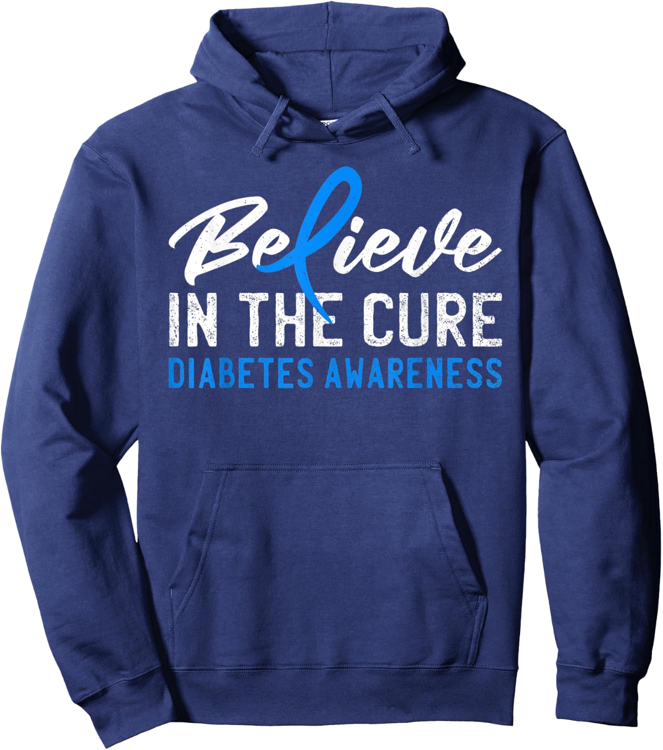 Believe in the Cure T1D Type 1 Diabetes Awareness Ribbon Hoodie - Hoodie | Navy