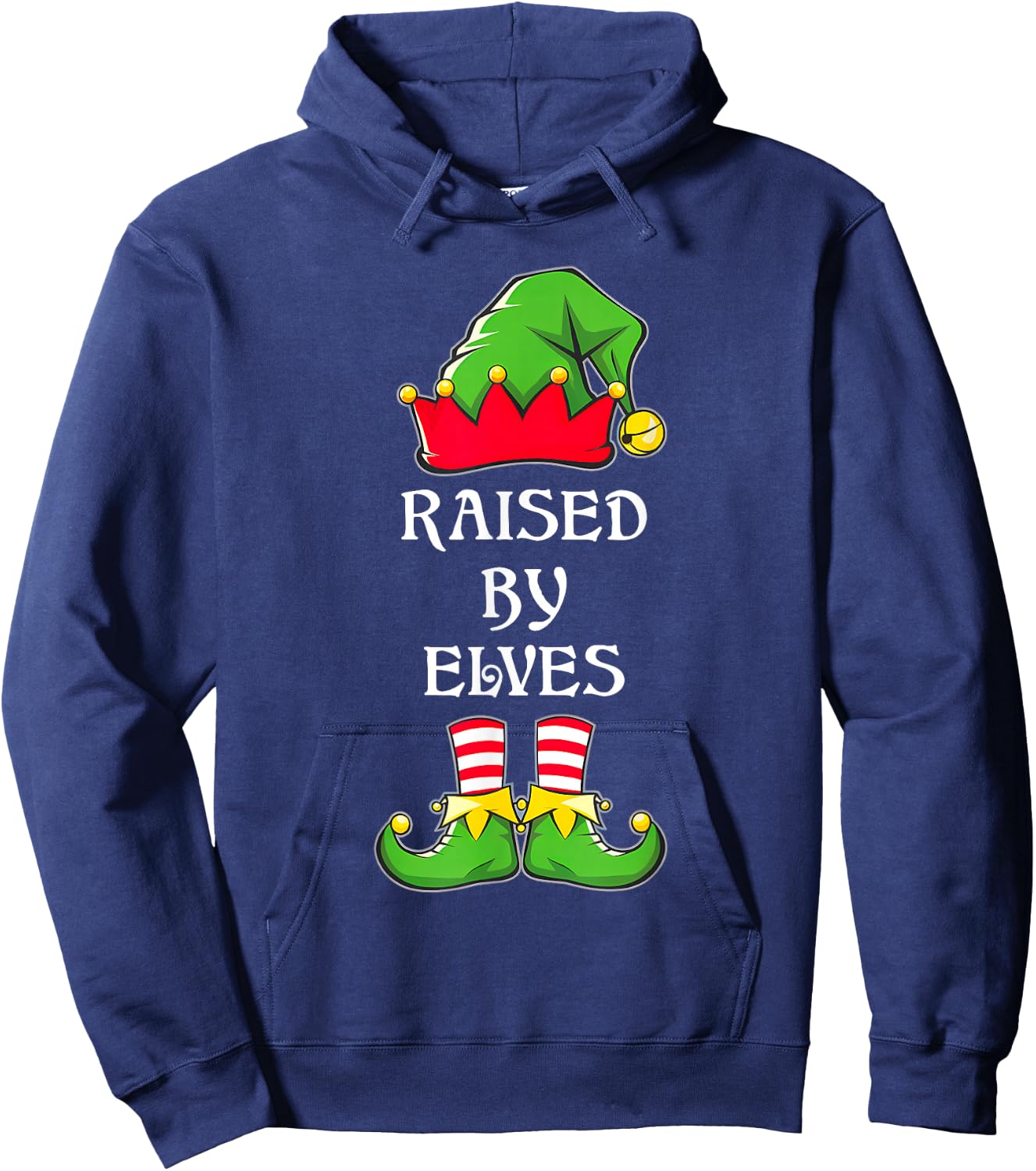 Funny Raised By Elves Christmas Elf Hat Hoodie - Hoodie | Navy