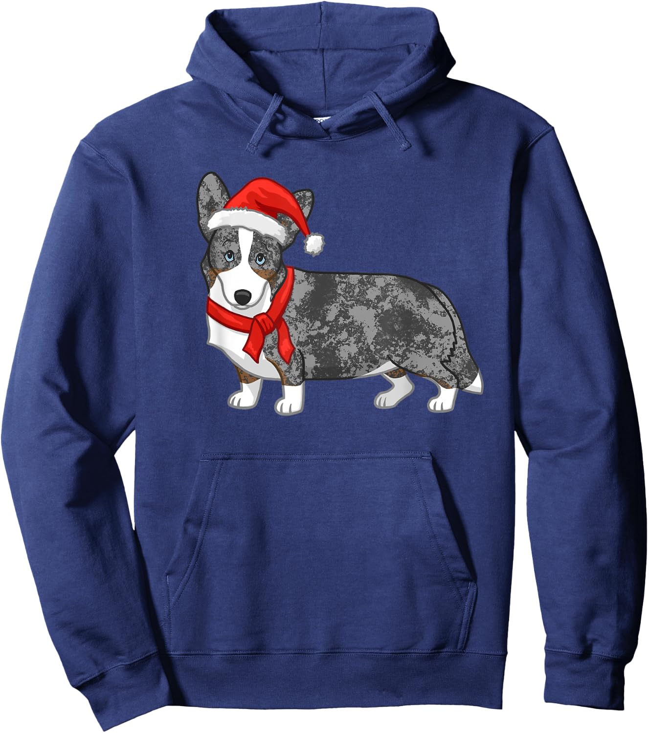 Cute Blue Merle Cardigan Corgi Christmas Santa Hat Hoodie - Hoodie | Navy