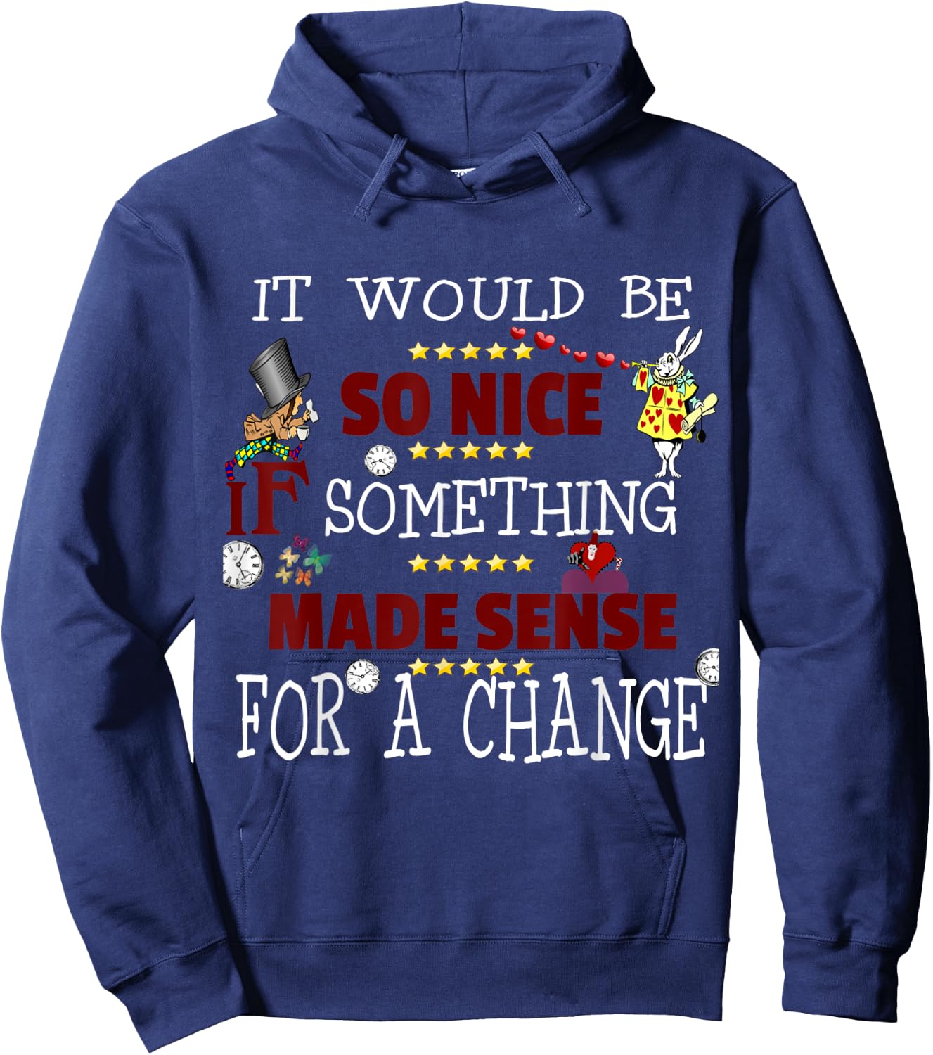 Alice in Wonderland Madhhater Shirt White Rabbit T Hoodie - Hoodie | Navy