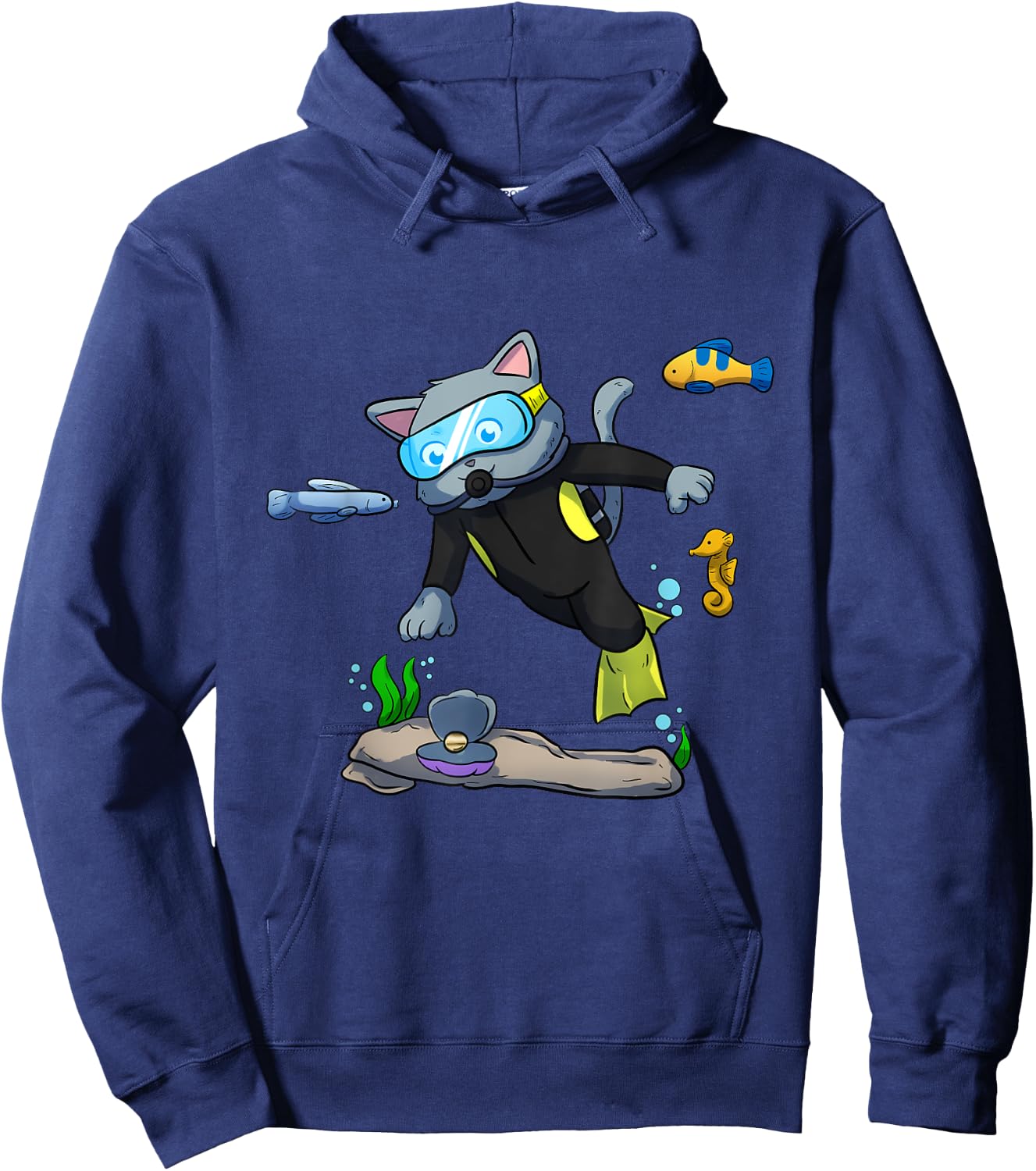 Scuba Diving Snorkeling Cat Sea Shell Mussel Dive Hoodie - Hoodie | Navy