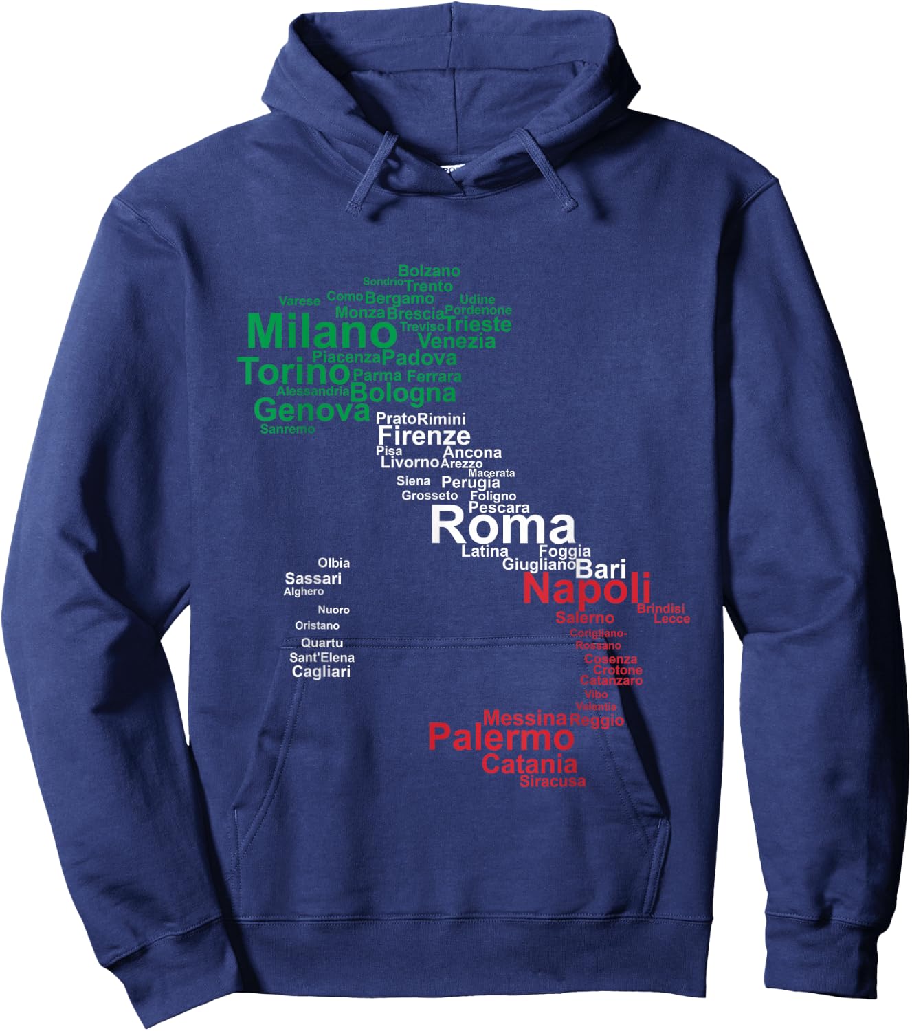 Italy Map Silhouette Flag Towns Cities Rome Travel Europe Hoodie - Hoodie | Navy