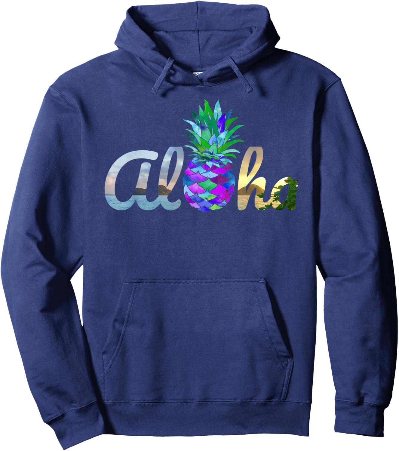 Cute Aloha Hawaii Pineapple Mermaid Purple Beach Lovers Luau Hoodie - Hoodie | Navy