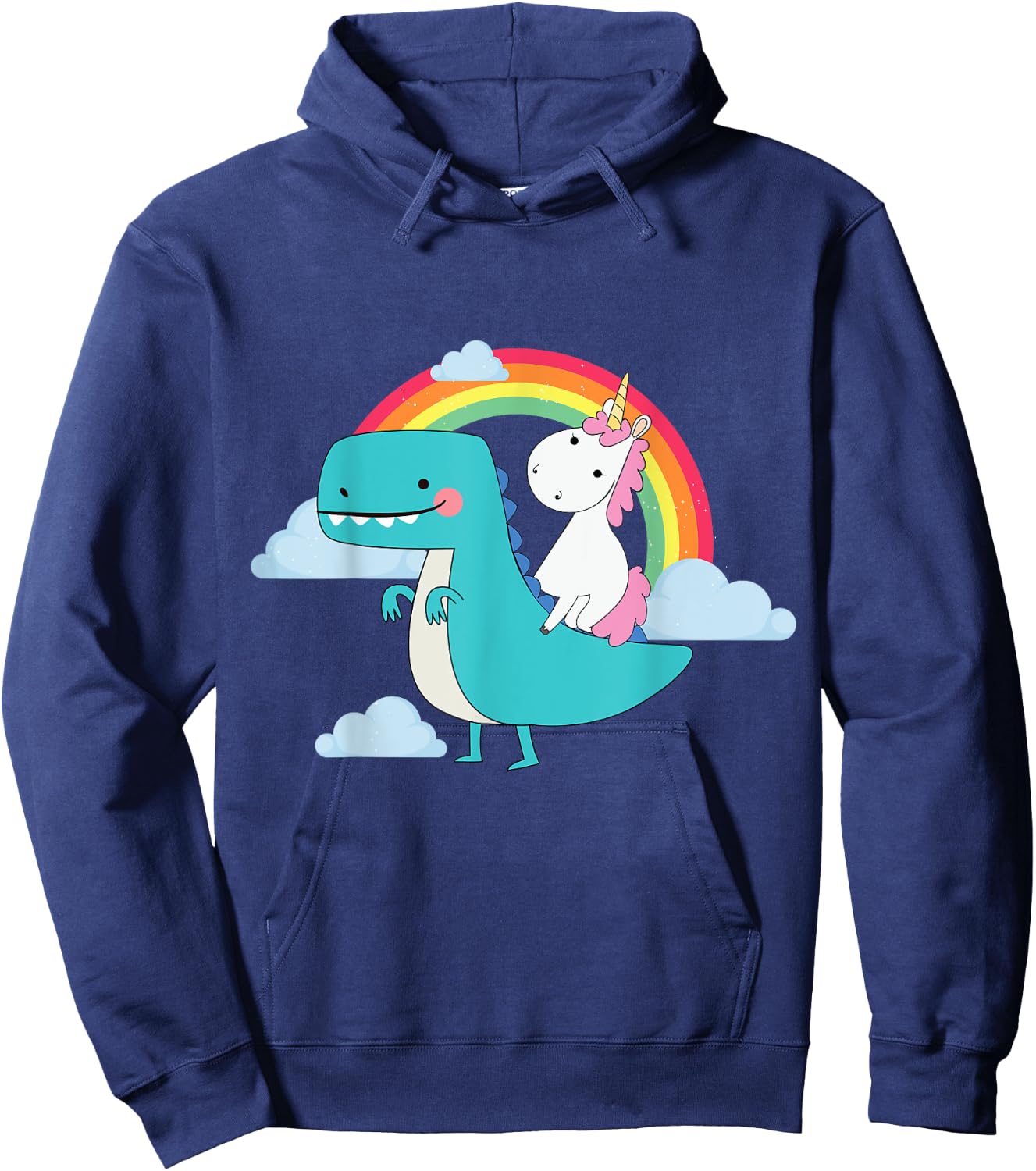 Unicorn Riding T-Rex Dinosaur Rainbow Hoodie - Hoodie | Navy
