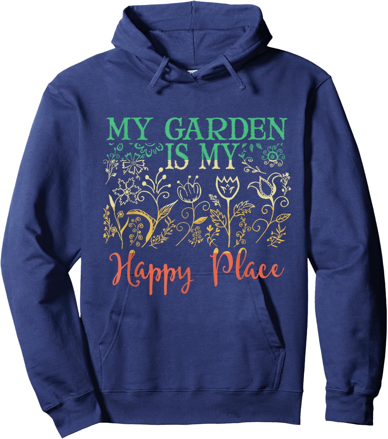The Garden Is My Happy Place Vintage Style Gardener Hoodie - Hoodie | Navy
