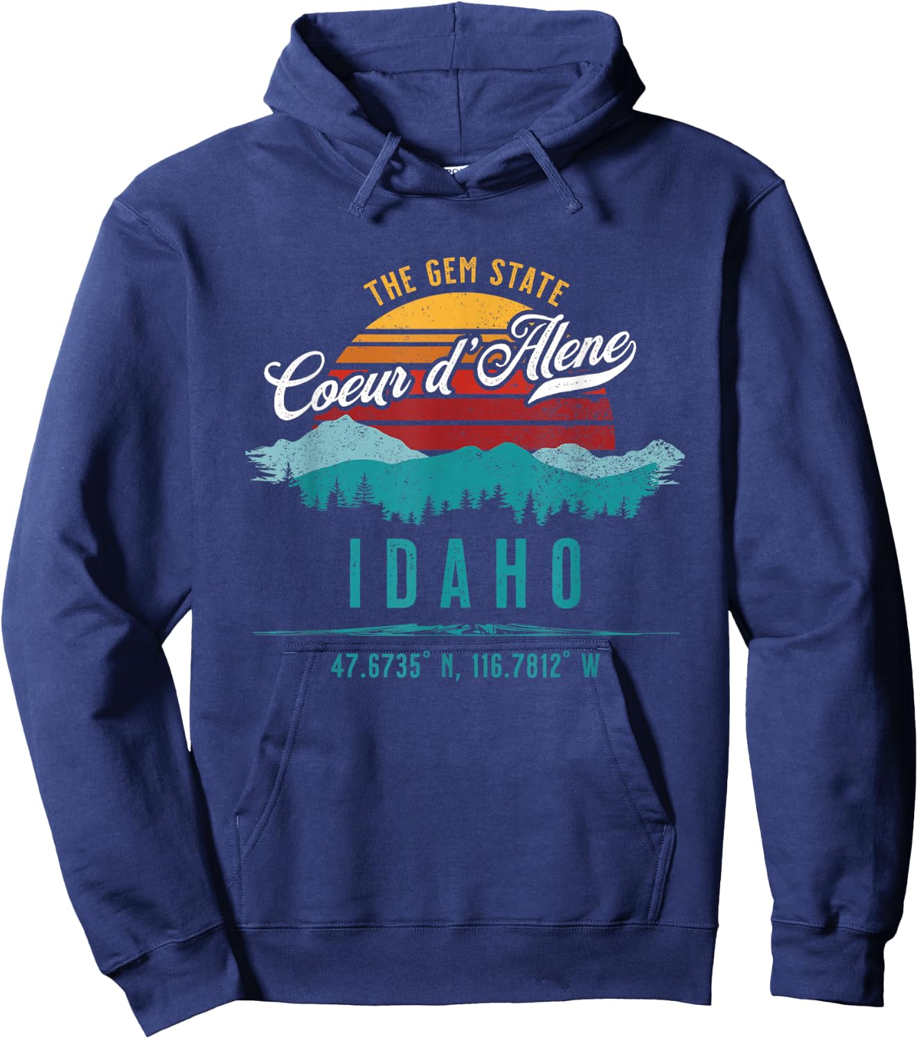 Vintage Coeur d'Alene Idaho Retro Sun Souvenir Hoodie - Hoodie | Navy