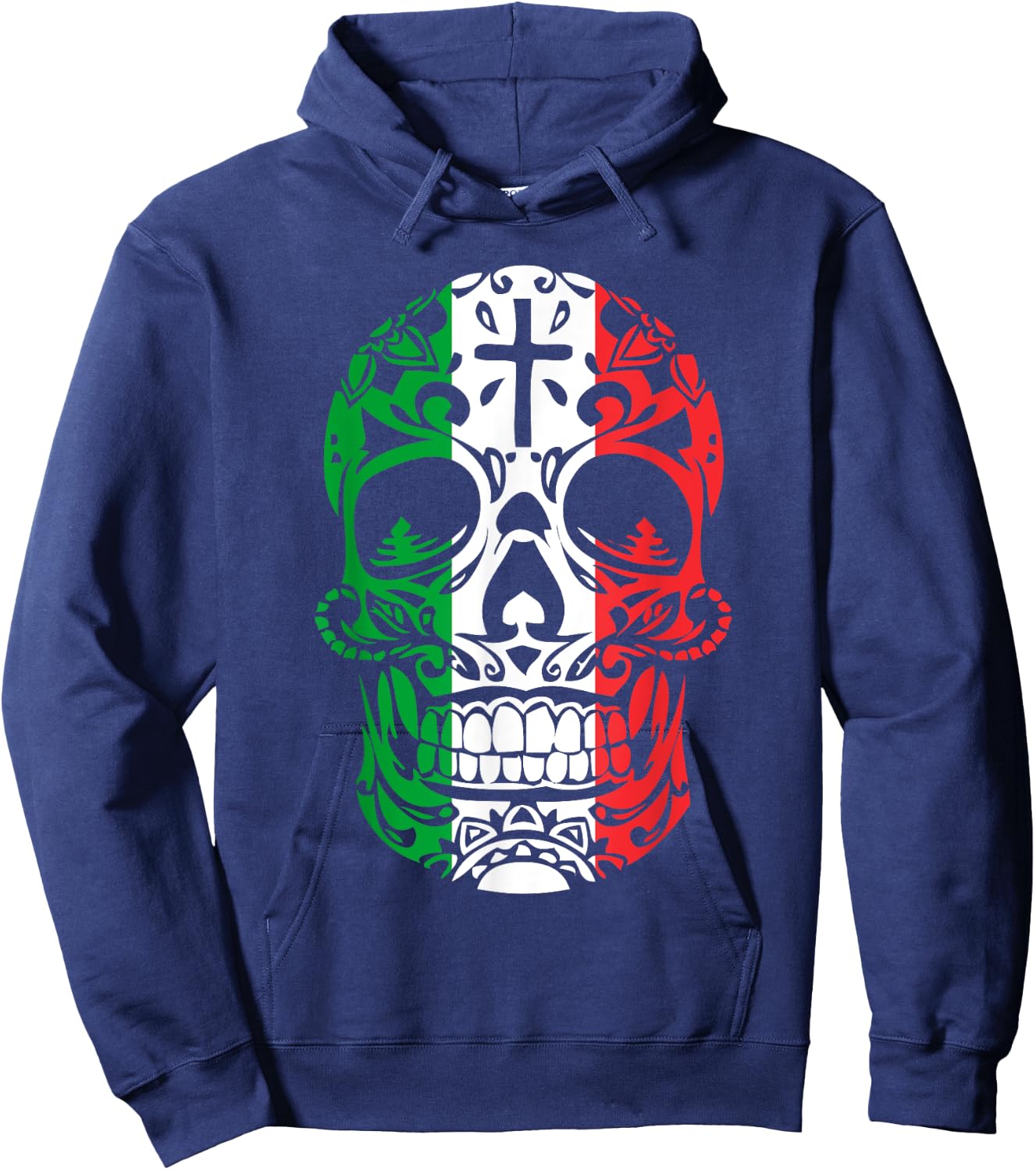 Mexican Pride Shirt: Mexican Flag Skull Day of the Dead Hoodie - Hoodie | Navy