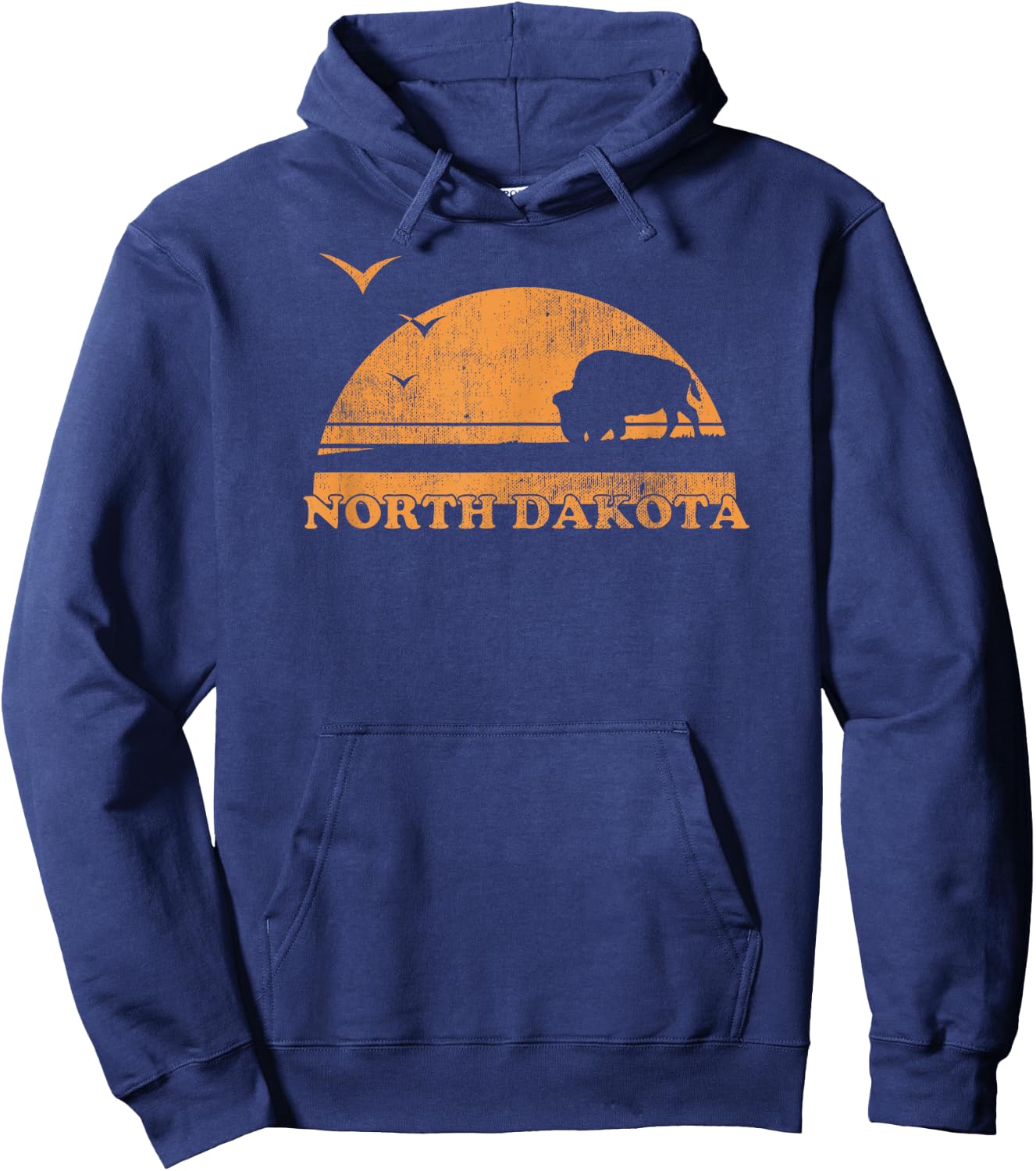 Vintage North Dakota 70s 80s Sunrise - ND Distressed Hoodie - Hoodie | Navy