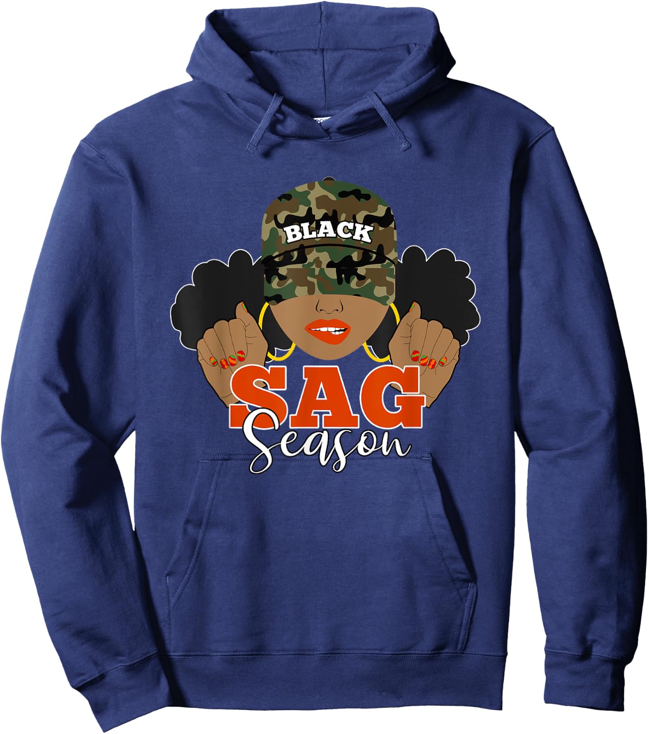 Sagittarius Season Afro Puffs Black Woman Camo Hoodie - Hoodie | Navy