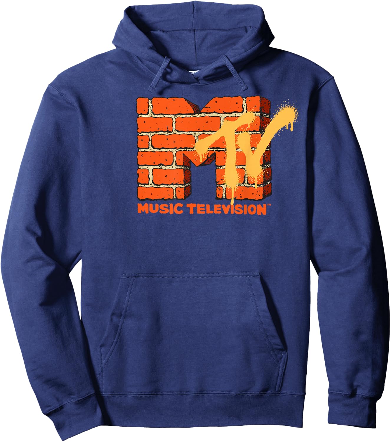 MTV Yellow and Orange Brick Graphic Hoodie - Hoodie | Navy