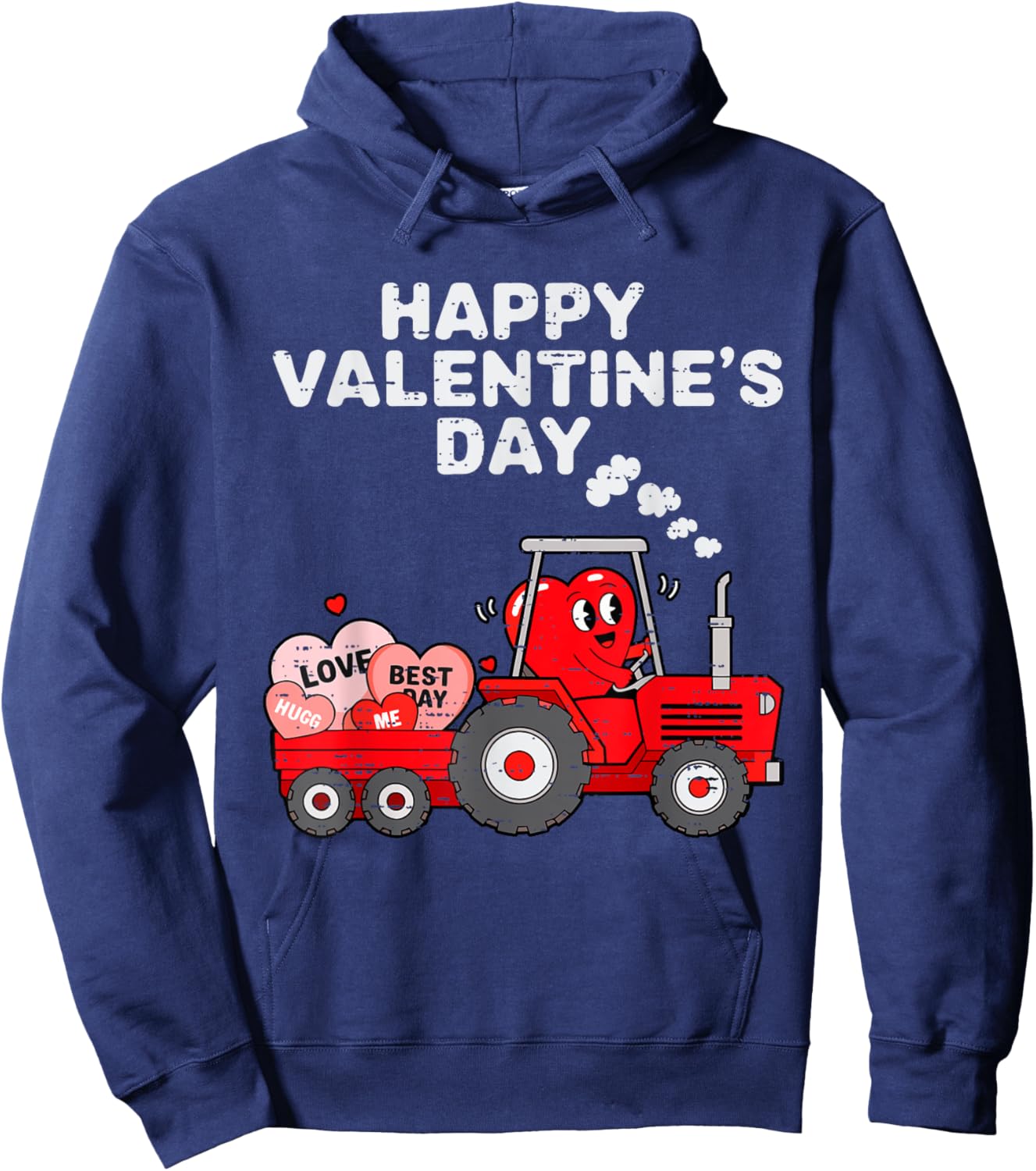 Valentines Day Heart In Tractor Funny Farm Toddler Boys Kids Hoodie - Hoodie | Navy